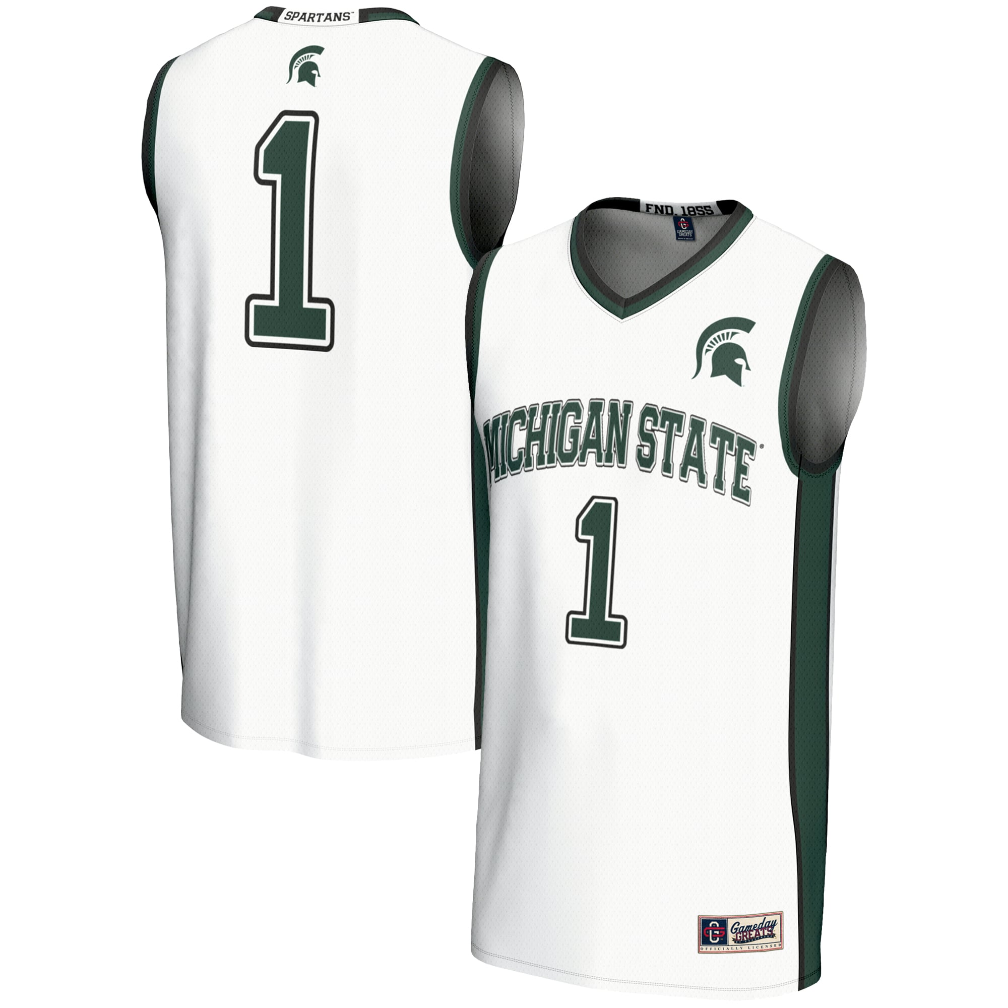 #1 Michigan State Spartans Youth Lightweight Basketball Jersey White - front and back view