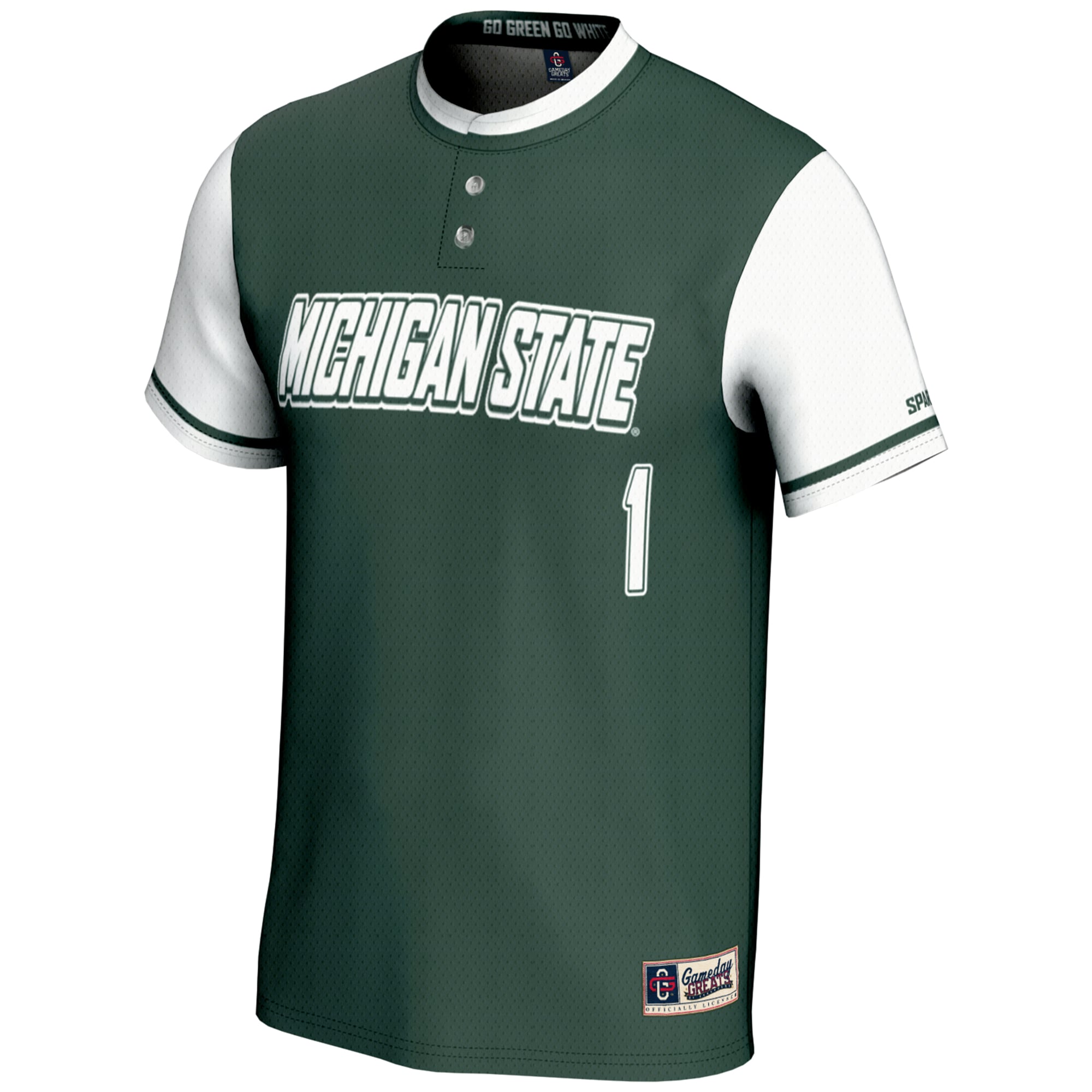 #1 Michigan State Spartans Youth Lightweight Softball Jersey Green - front view