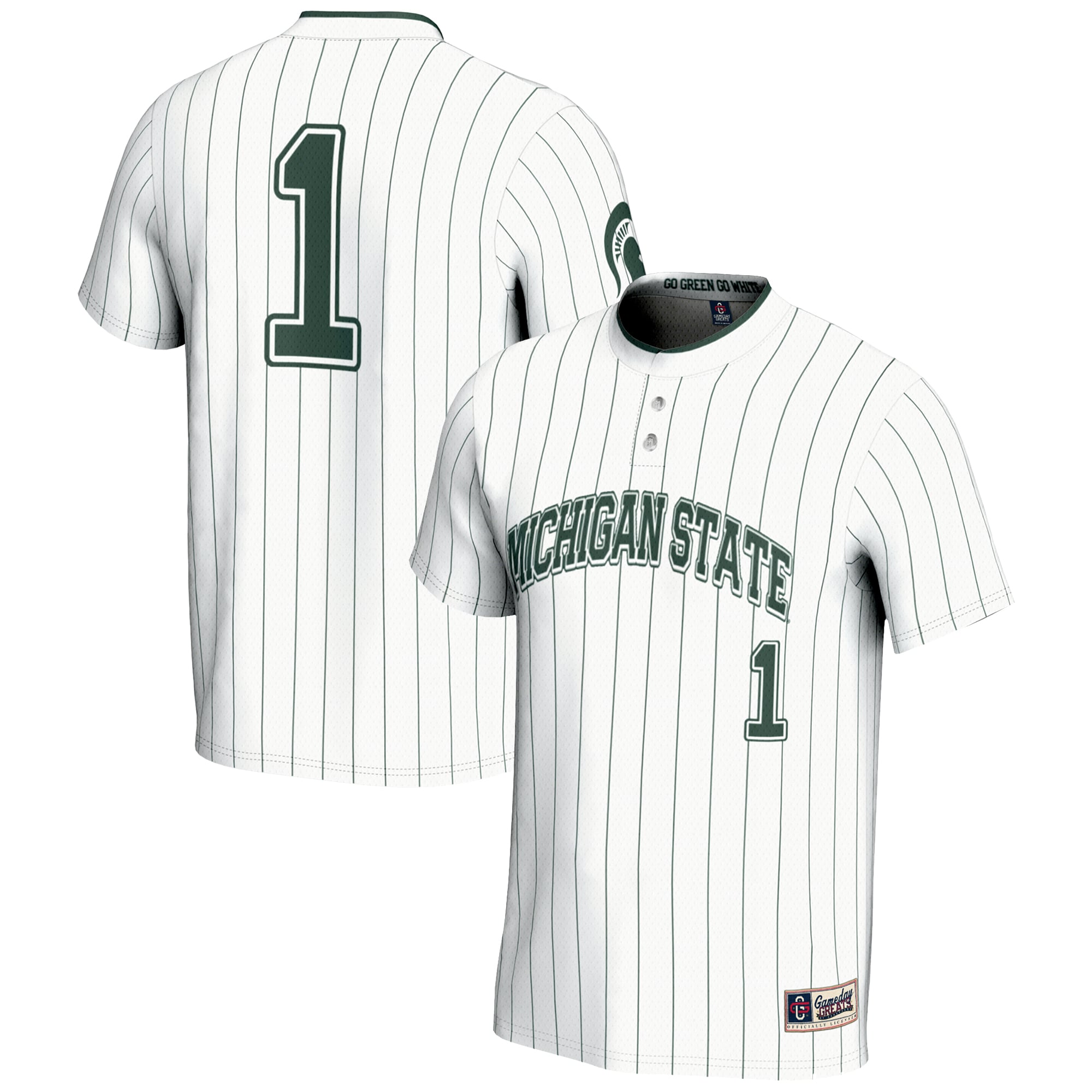 #1 Michigan State Spartans Youth Lightweight Softball Jersey White - front and back view