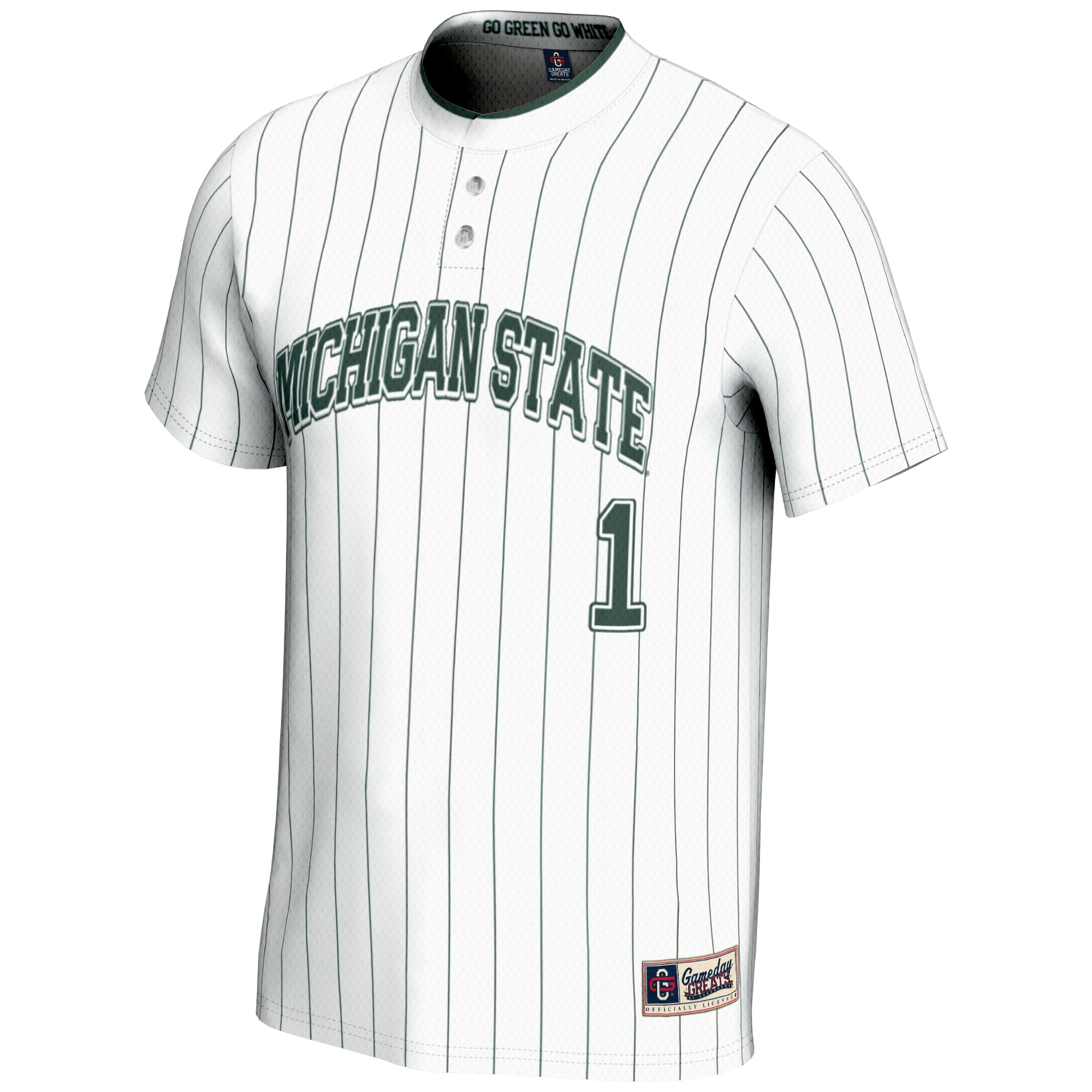 #1 Michigan State Spartans Youth Lightweight Softball Jersey White - front view