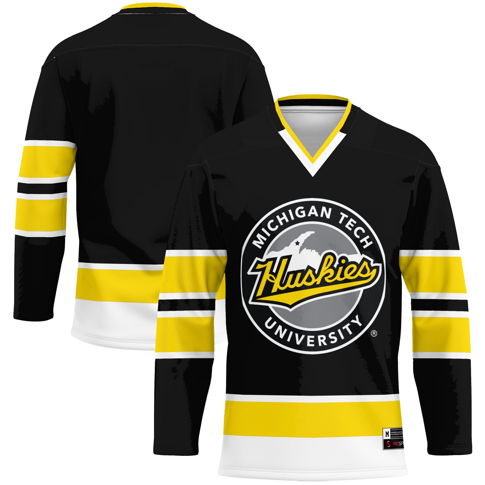 Michigan Tech Huskies Hockey Jersey Gold - front and back view