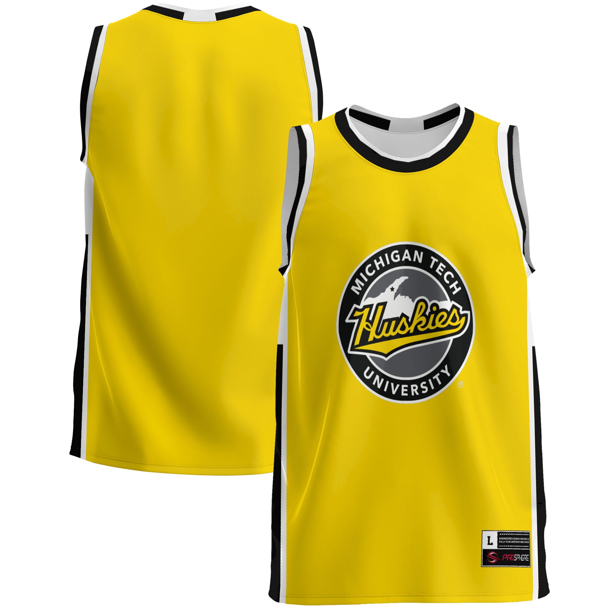 Michigan Tech Huskies Lightweight Basketball Jersey Gold - front and back view