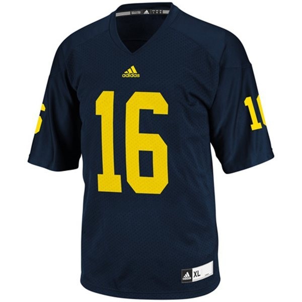 Michigan Wolverines Denard Robinson #16 Blue Men Stitch Jersey - front and back view