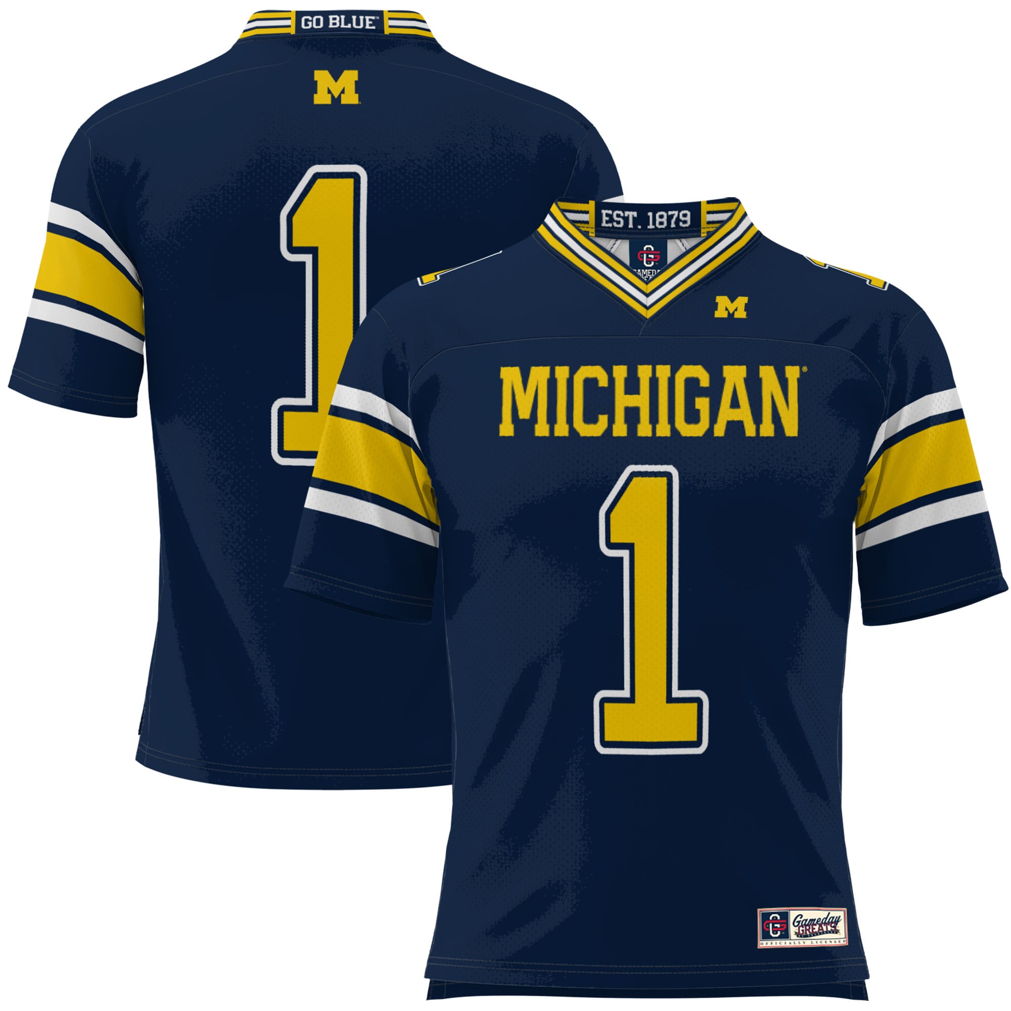 #1 Michigan Wolverines Football Jersey Navy - front and back view