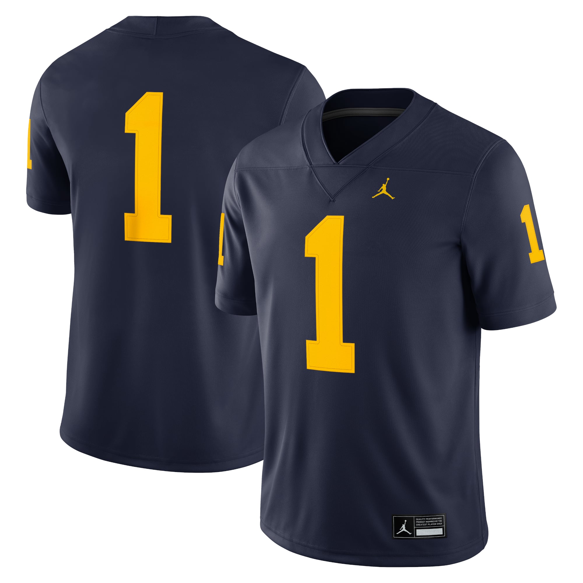 #1 Michigan Wolverines Jersey Navy - front and back view