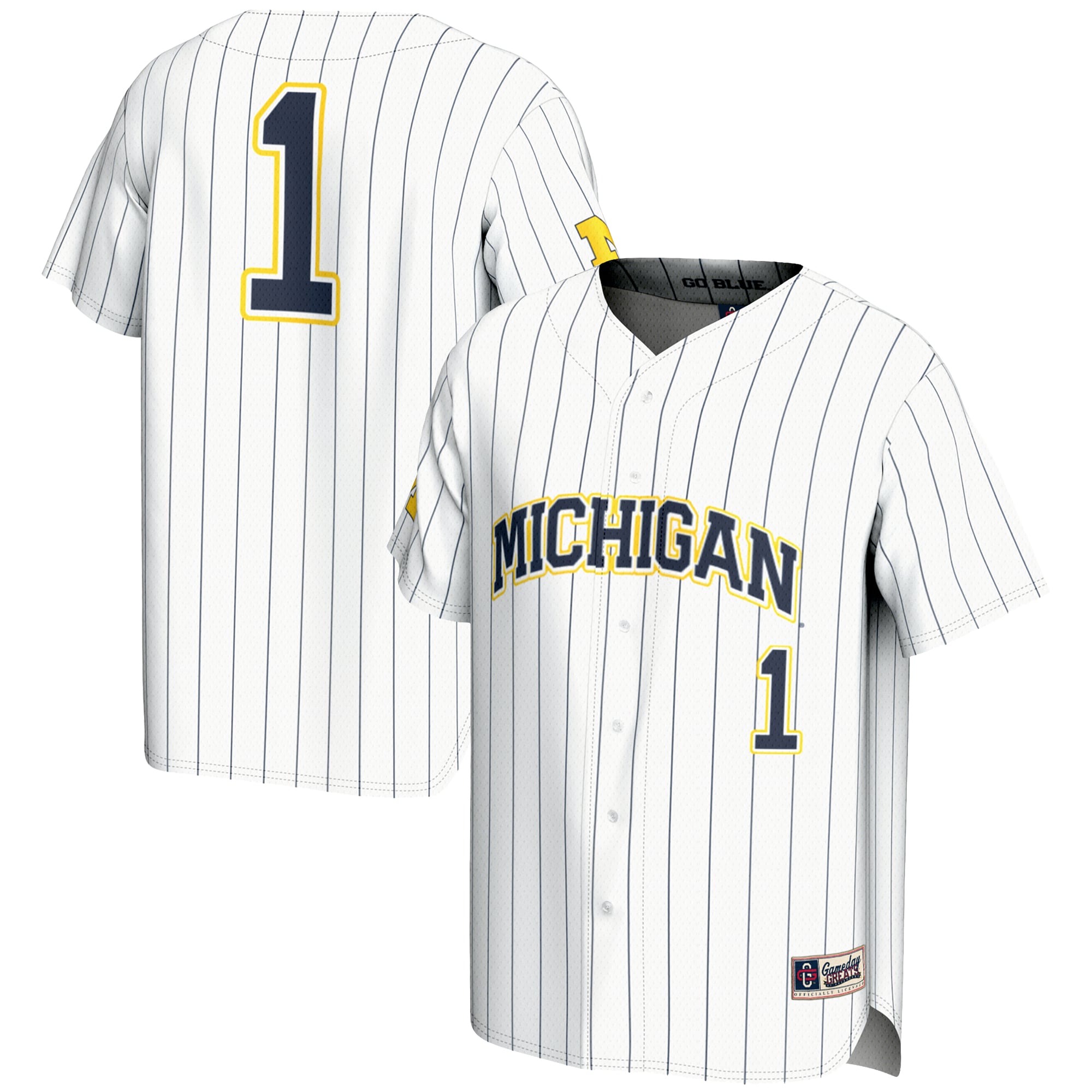 #1 Michigan Wolverines Lightweight Baseball Fashion Jersey White - front and back view