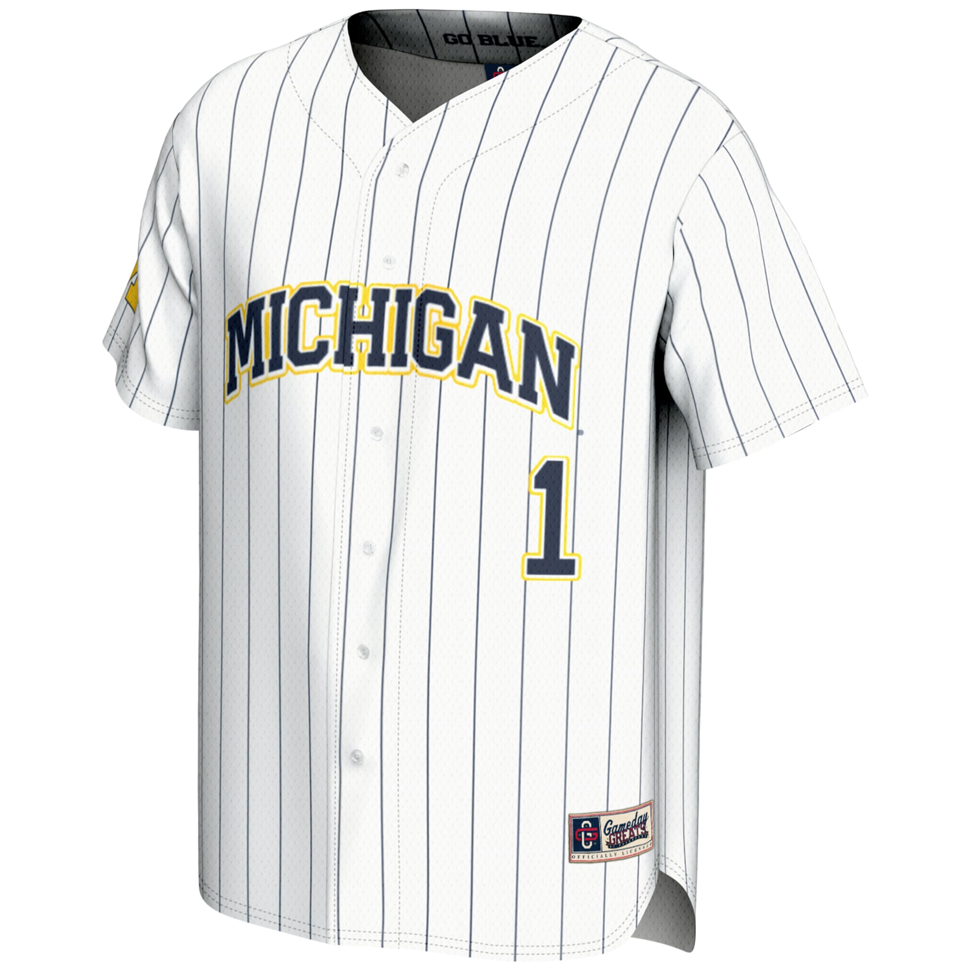 #1 Michigan Wolverines Lightweight Baseball Fashion Jersey White - front view
