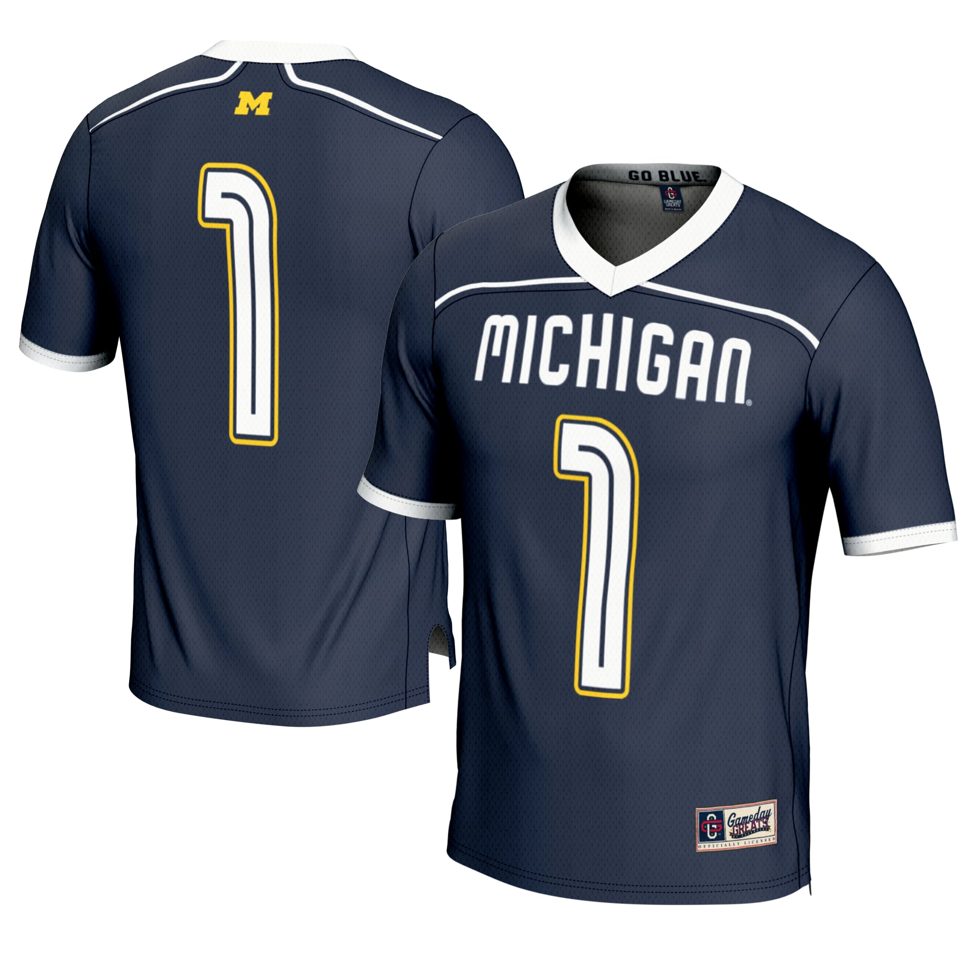 #1 Michigan Wolverines Lightweight Lacrosse Fashion Jersey Navy - front and back view