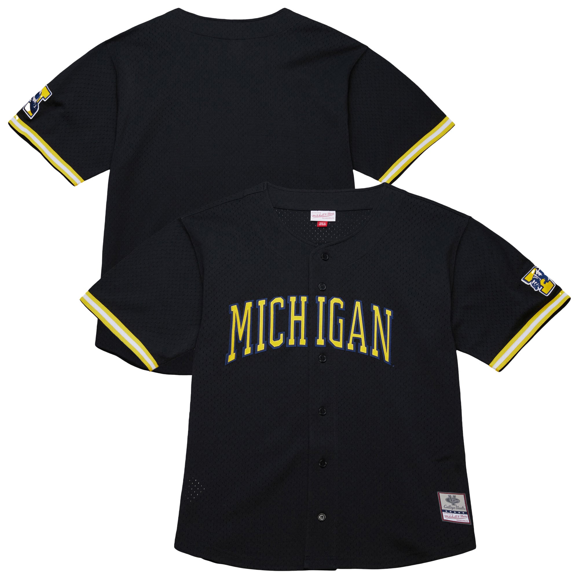 Michigan Wolverines On The Clock Full-Button Fashion Jersey Black - front and back view