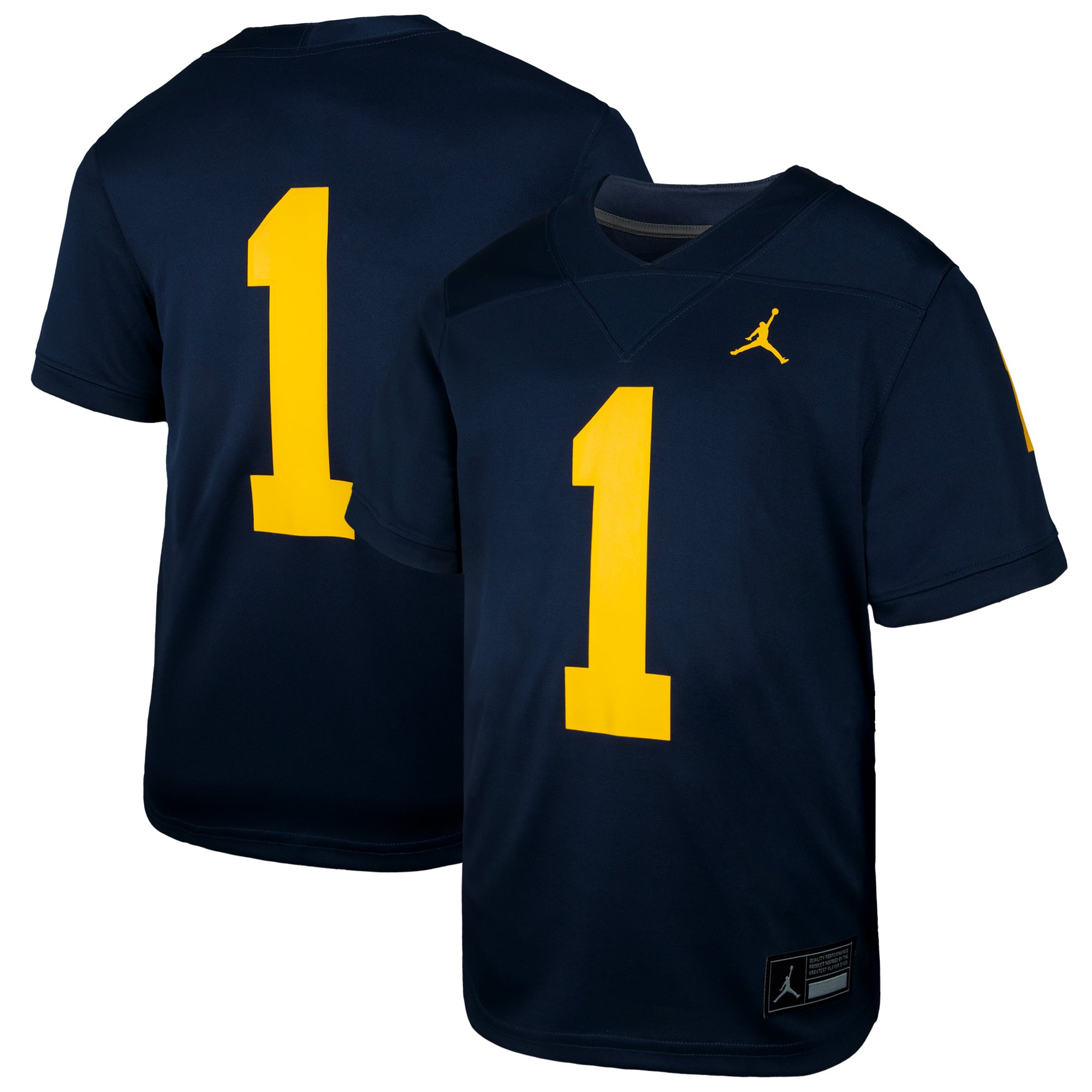 #1 Michigan Wolverines Toddler Jersey Navy - front and back view