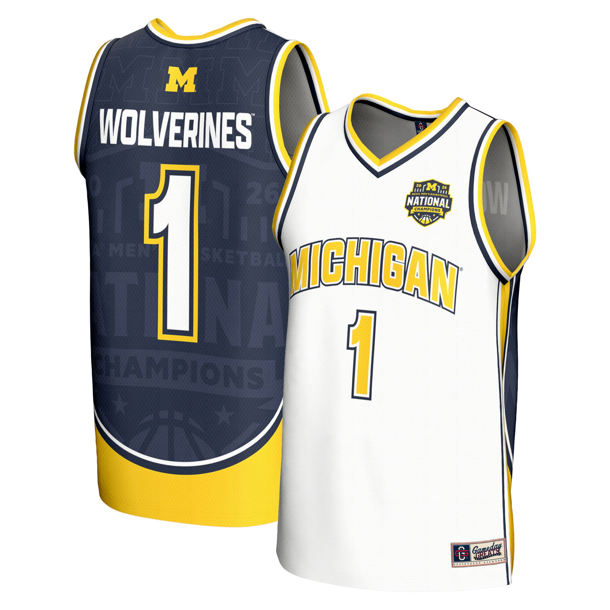 Michigan Wolverines Unisex 2026 NCAA Men's Basketball National Champions #1 - front and back view