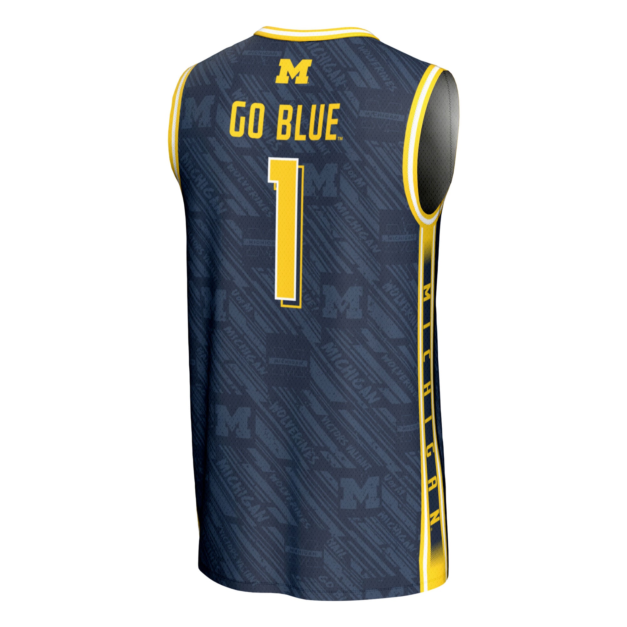 #1 Michigan Wolverines Unisex Highlight Print Lightweight Basketball Fashion Jersey - back view