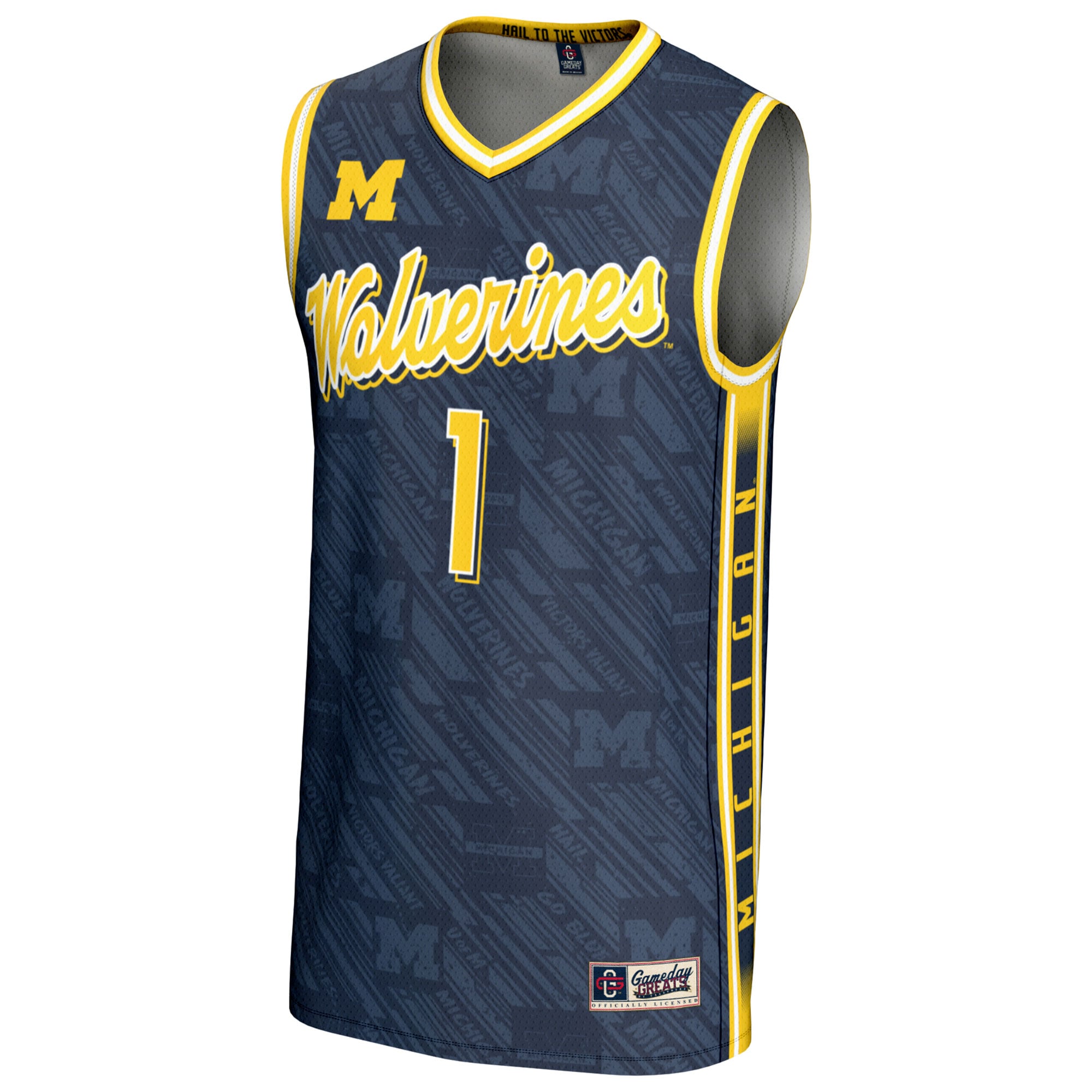 #1 Michigan Wolverines Unisex Highlight Print Lightweight Basketball Fashion Jersey - front view