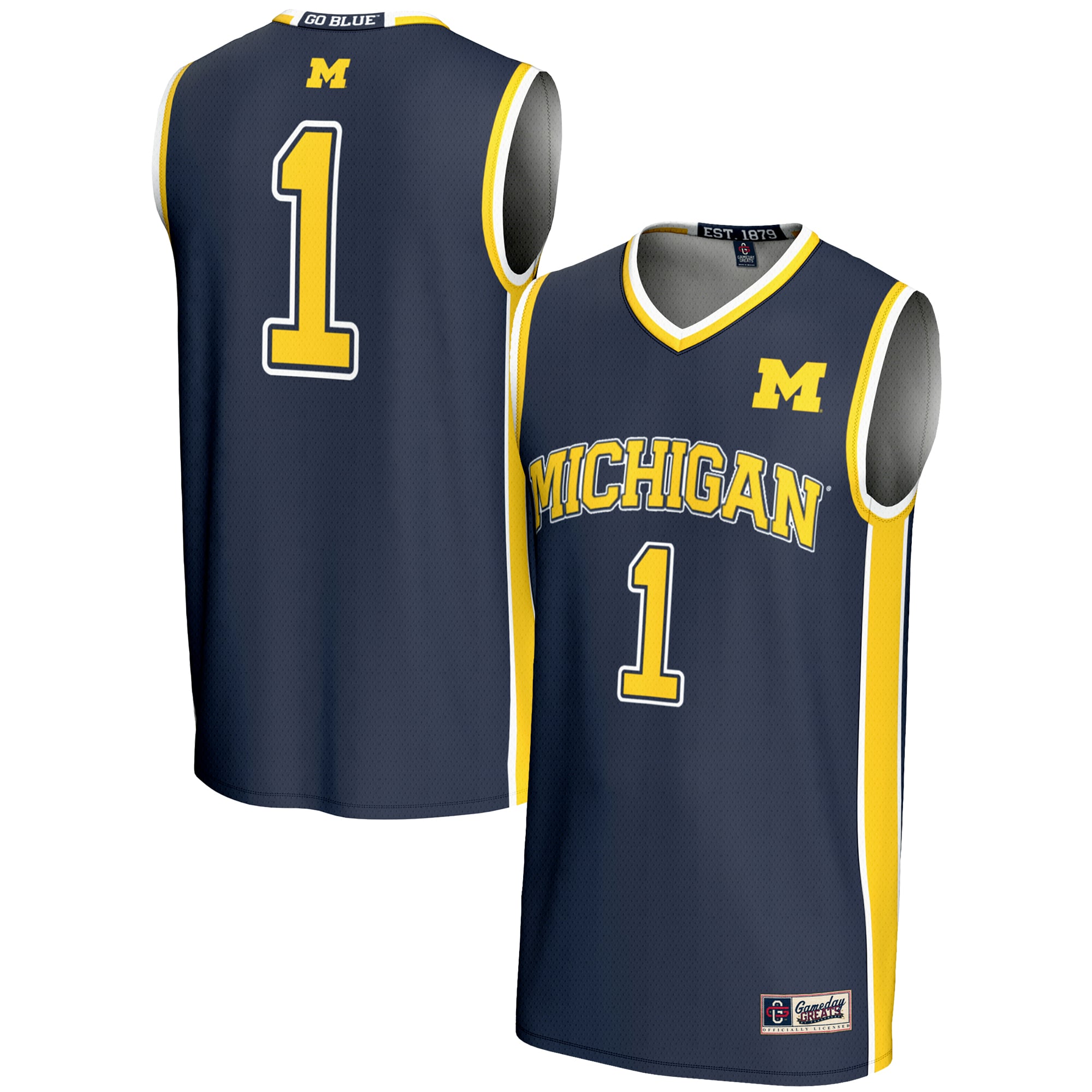 #1 Michigan Wolverines Unisex Lightweight Basketball Jersey Navy - front and back view