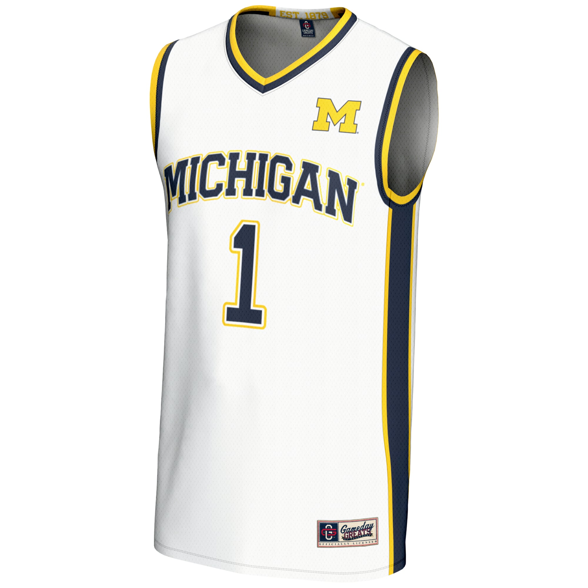 #1 Michigan Wolverines Unisex Lightweight Basketball Jersey White - front view