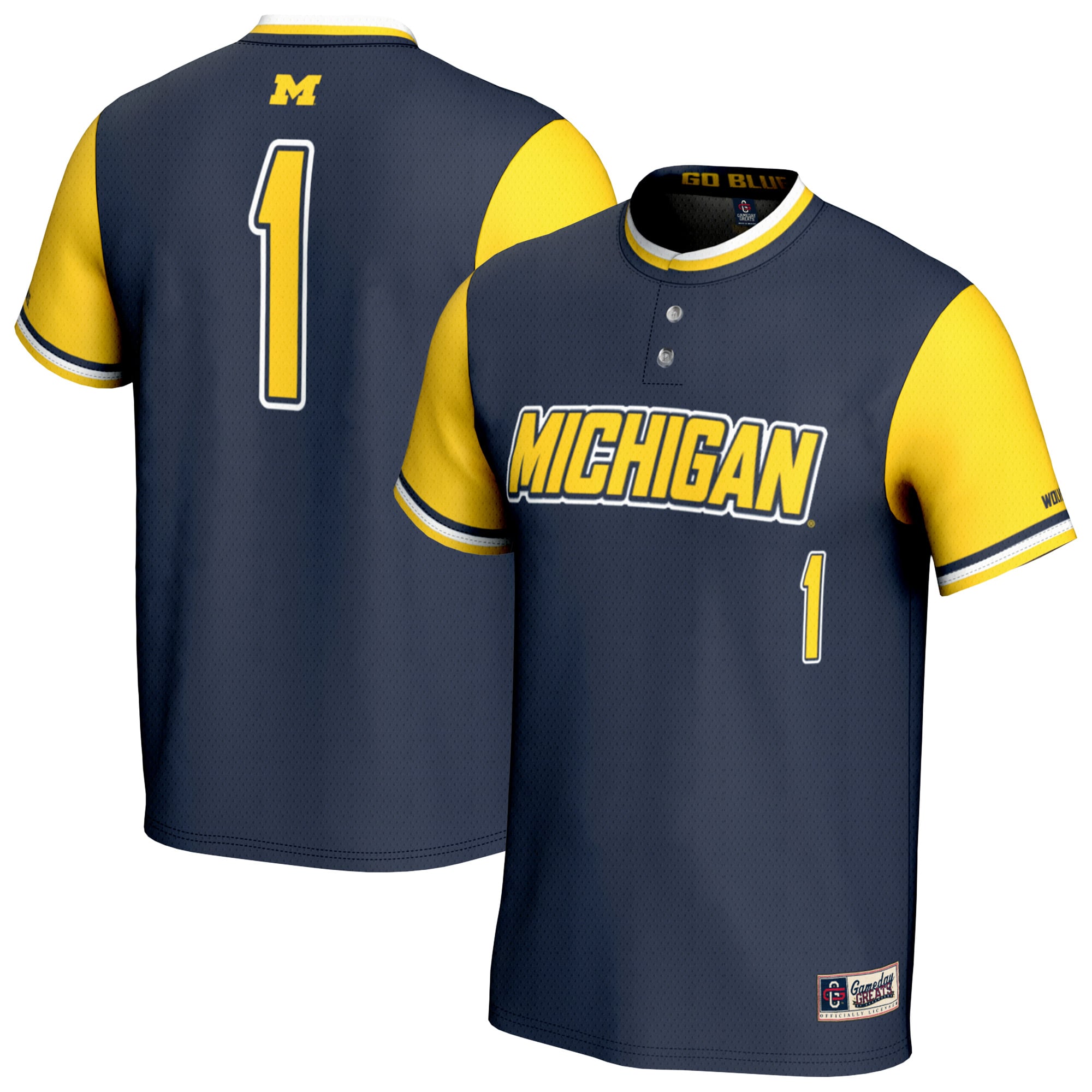 Michigan Wolverines Unisex Lightweight Collegiate Softball Fashion Jersey - front and back view