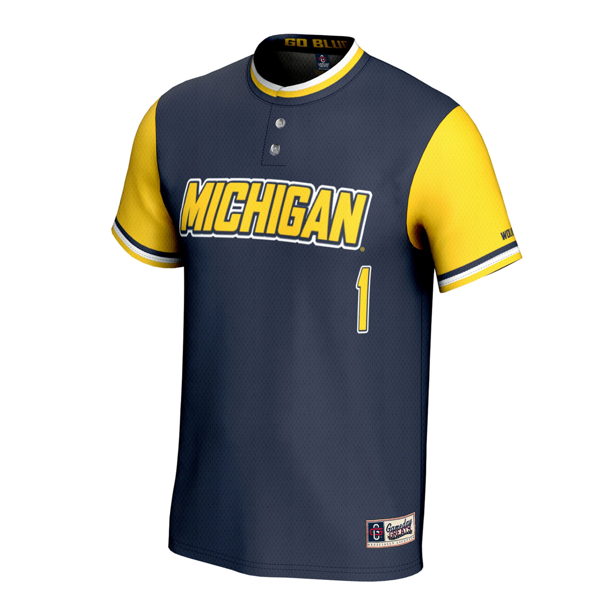 Michigan Wolverines Unisex Lightweight Collegiate Softball Fashion Jersey Navy - front view