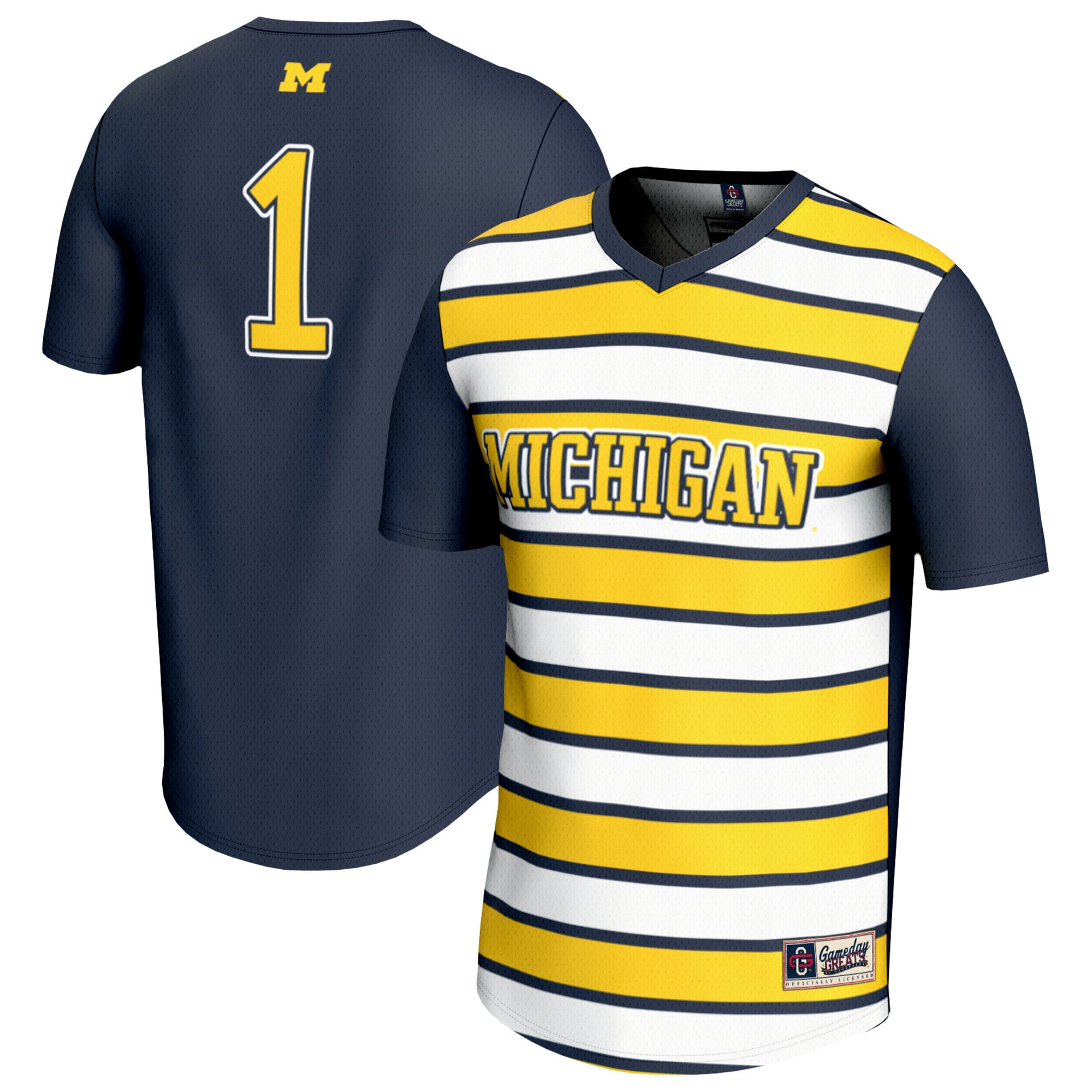 #1 Michigan Wolverines Unisex Lightweight Soccer Fashion Jersey Navy - front and back view