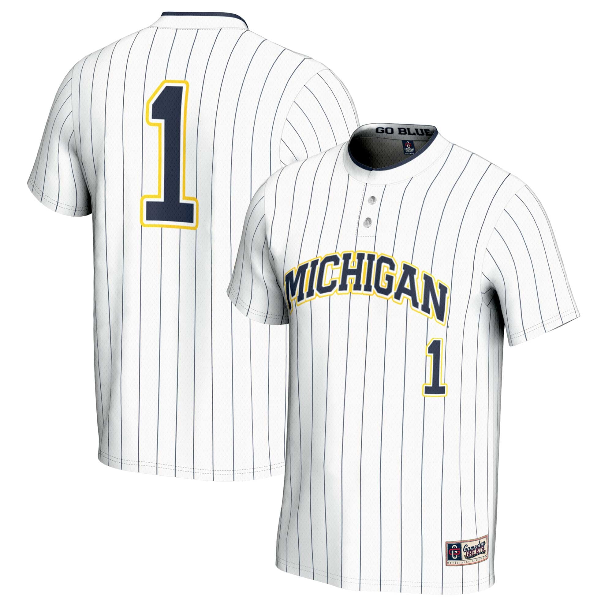 #1 Michigan Wolverines Unisex Lightweight Softball Jersey White - front and back view