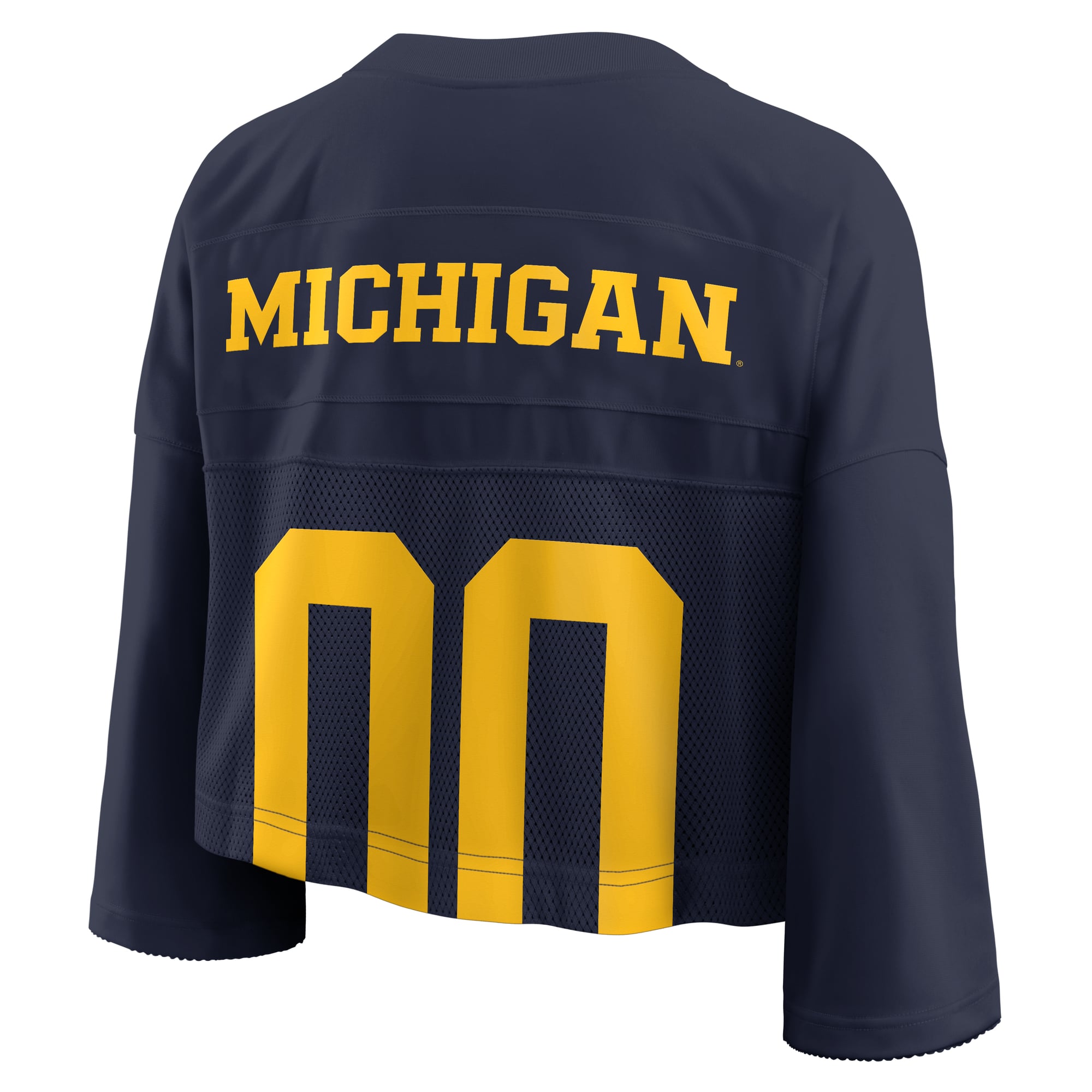 Michigan Wolverines Women's Cropped Mesh Fashion Jersey Navy - back view