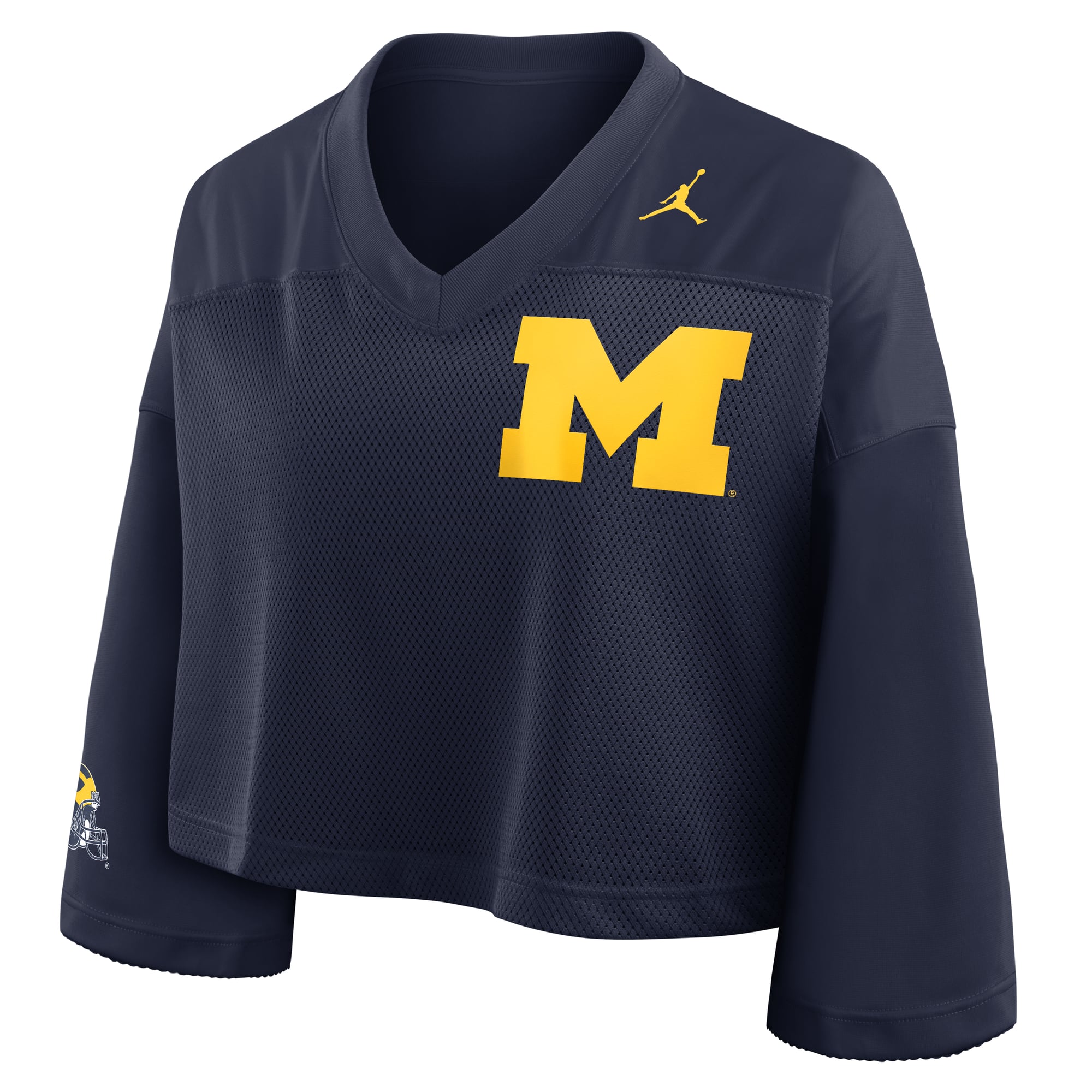 Michigan Wolverines Women's Cropped Mesh Fashion Jersey Navy - front view