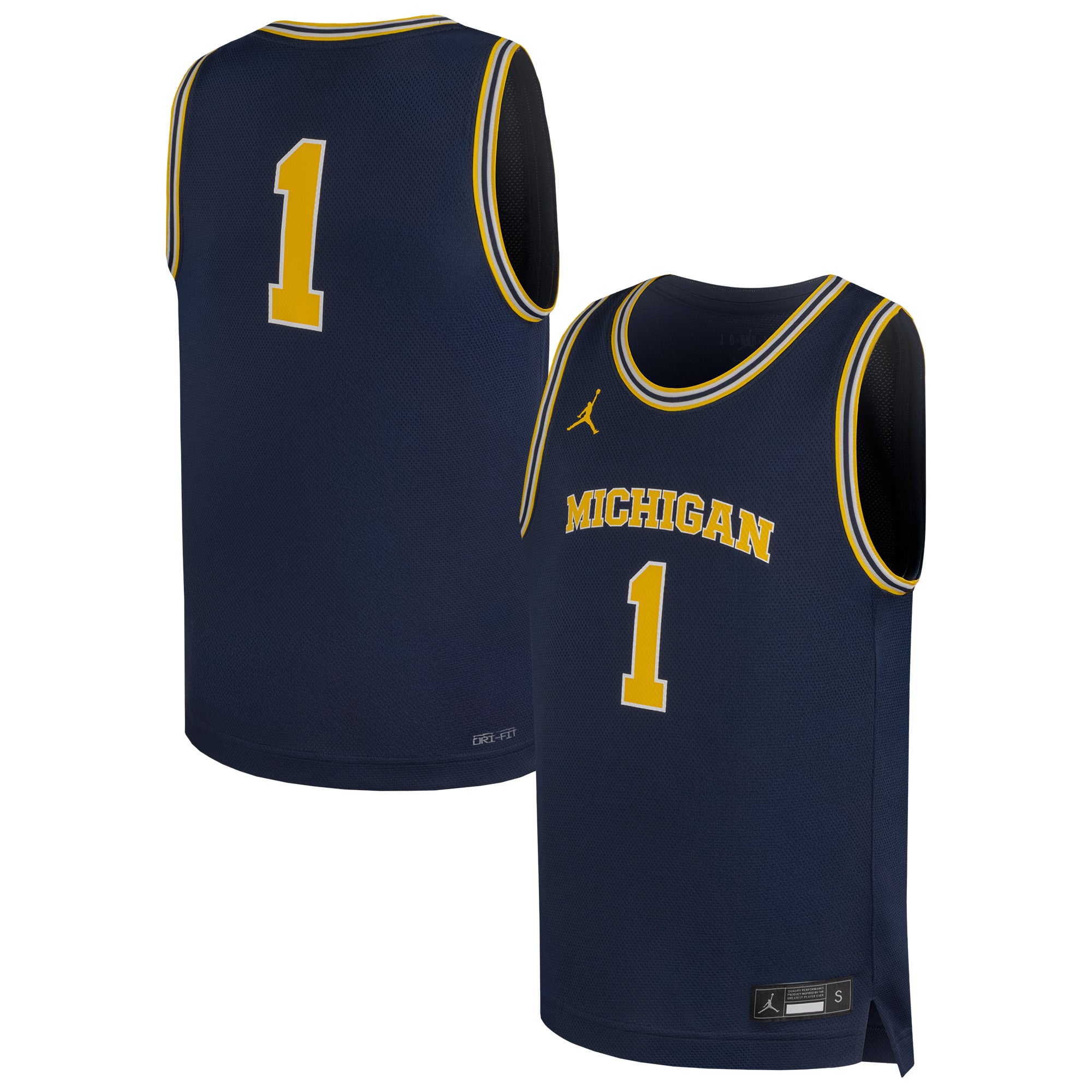 #1 Michigan Wolverines Youth Basketball Jersey Navy - front and back view