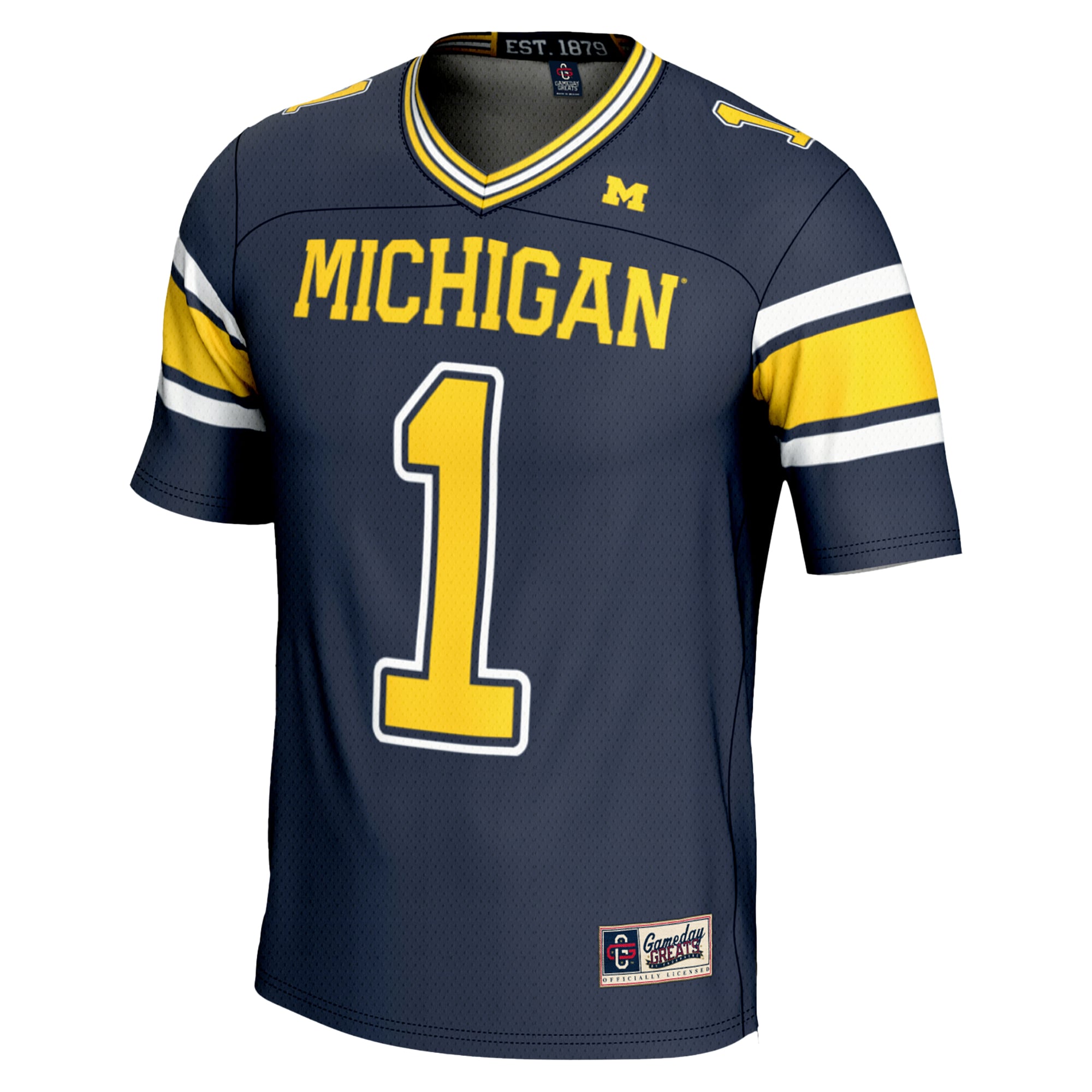 #1 Michigan Wolverines Youth Football Jersey Navy - back view