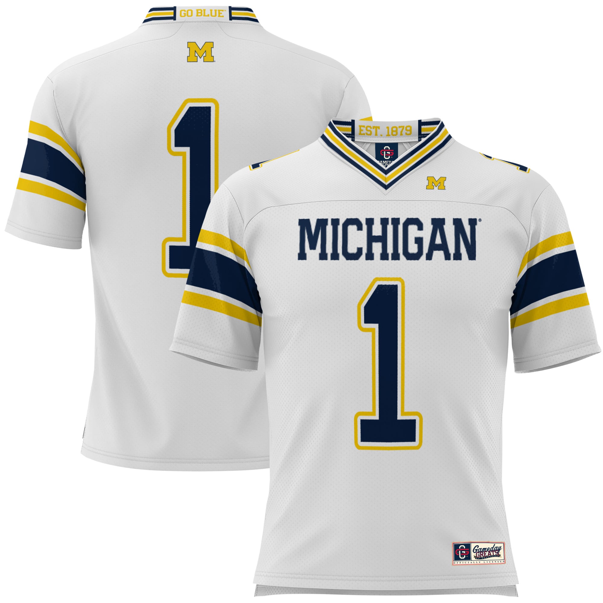 #1 Michigan Wolverines Youth Football Jersey White - front and back view