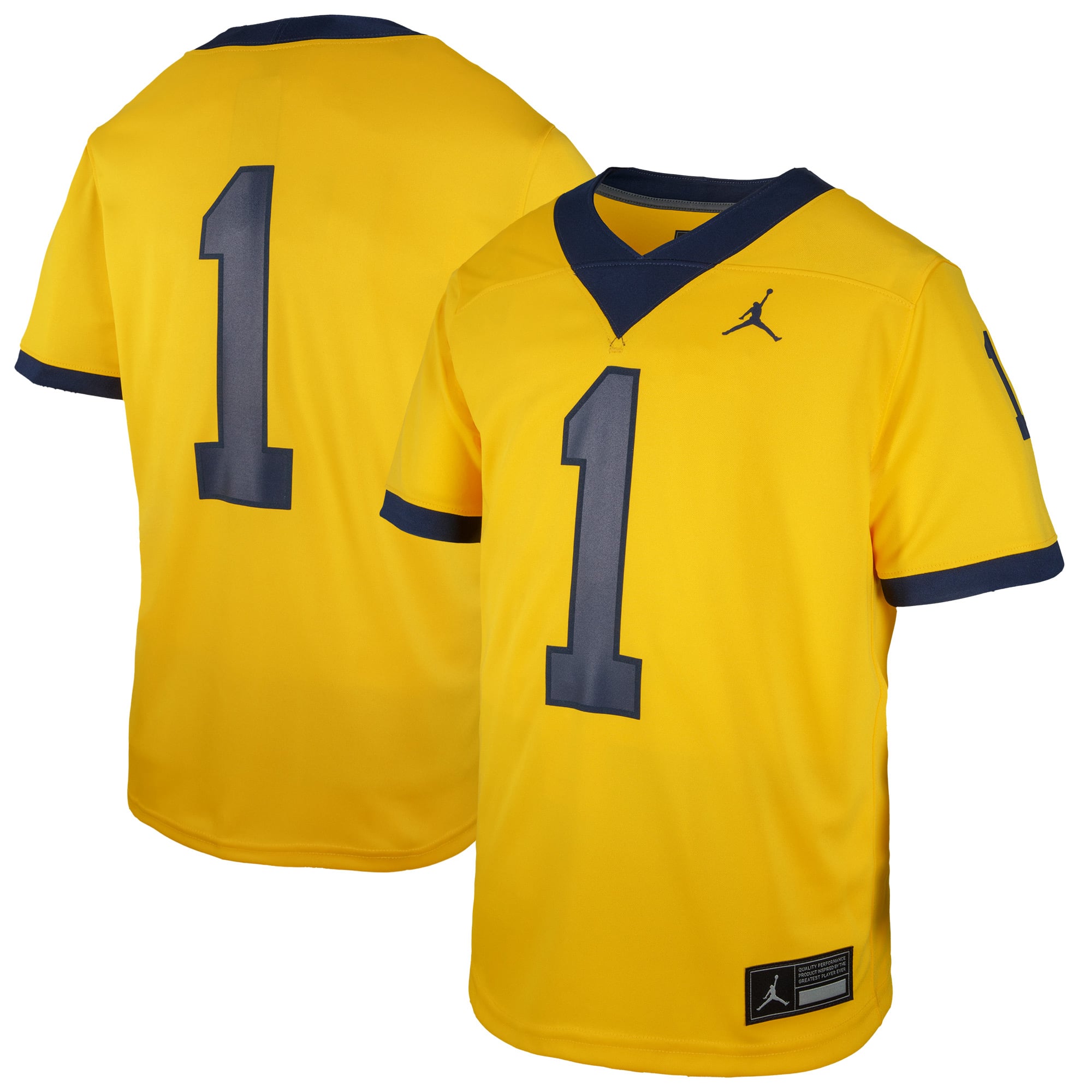 #1 Michigan Wolverines Youth Jersey Maize - front and back view