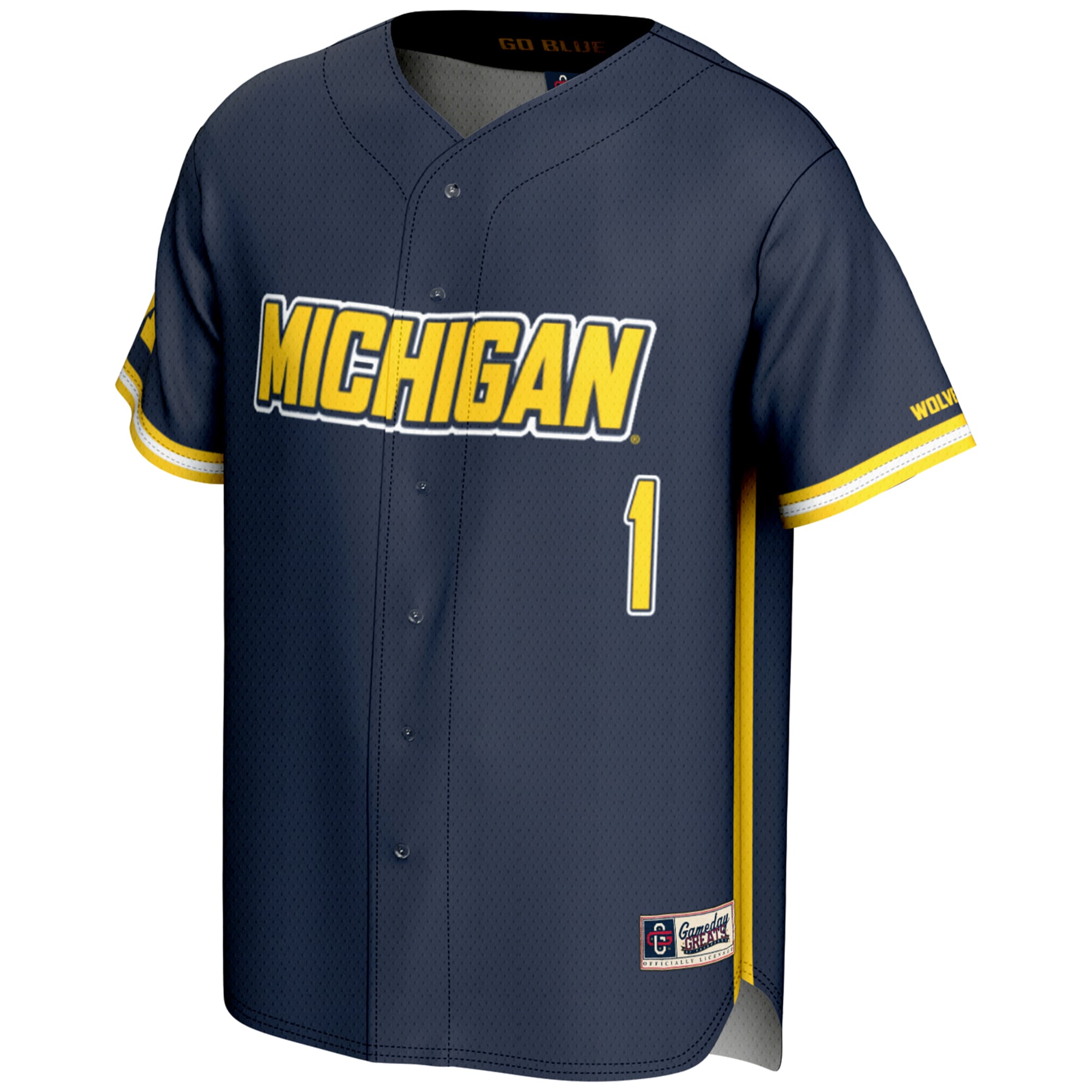 #1 Michigan Wolverines Youth Lightweight Baseball Fashion Jersey Navy - front view