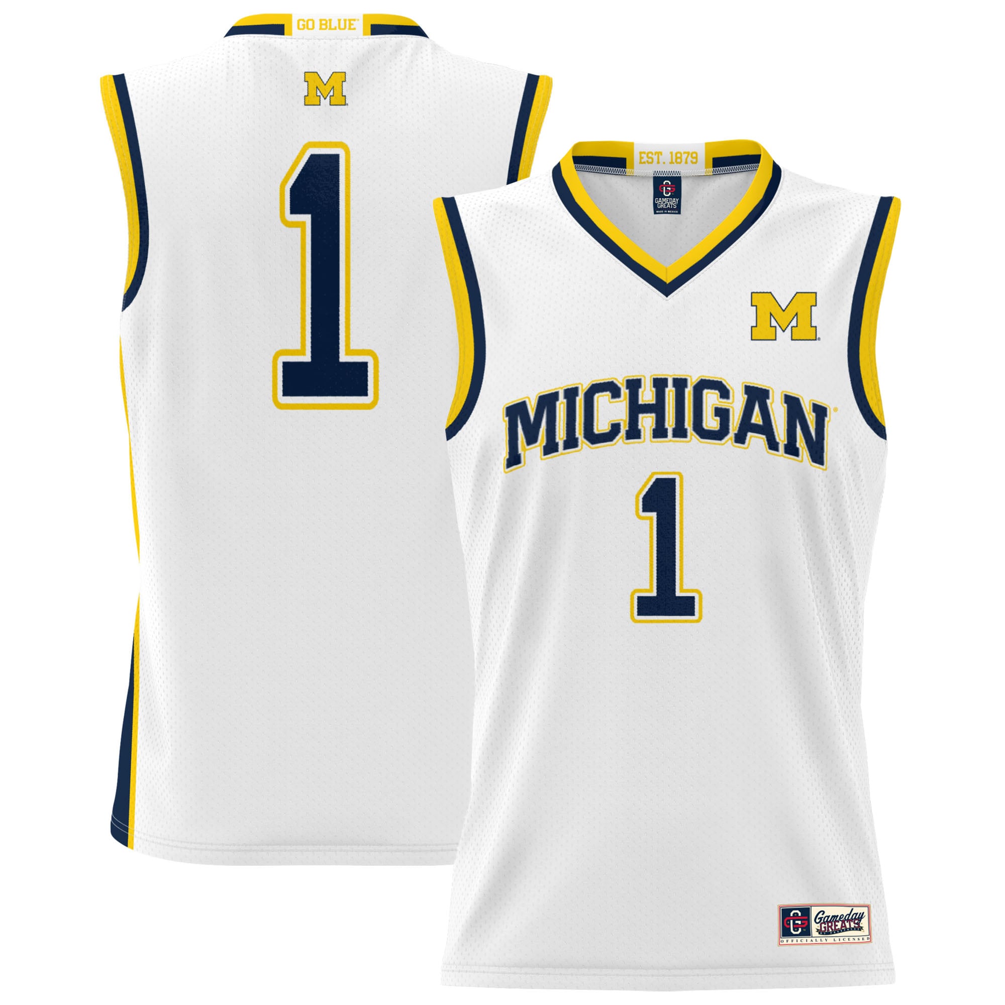 #1 Michigan Wolverines Youth Lightweight Basketball Jersey White - front and back view