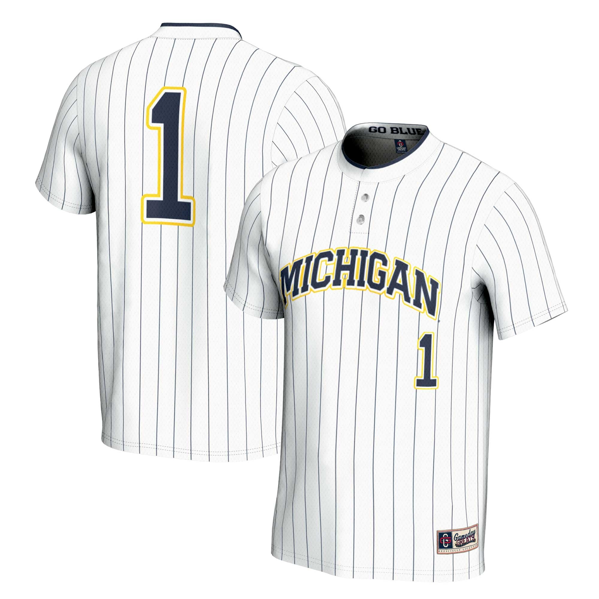 #1 Michigan Wolverines Youth Lightweight Softball Jersey White - front and back view