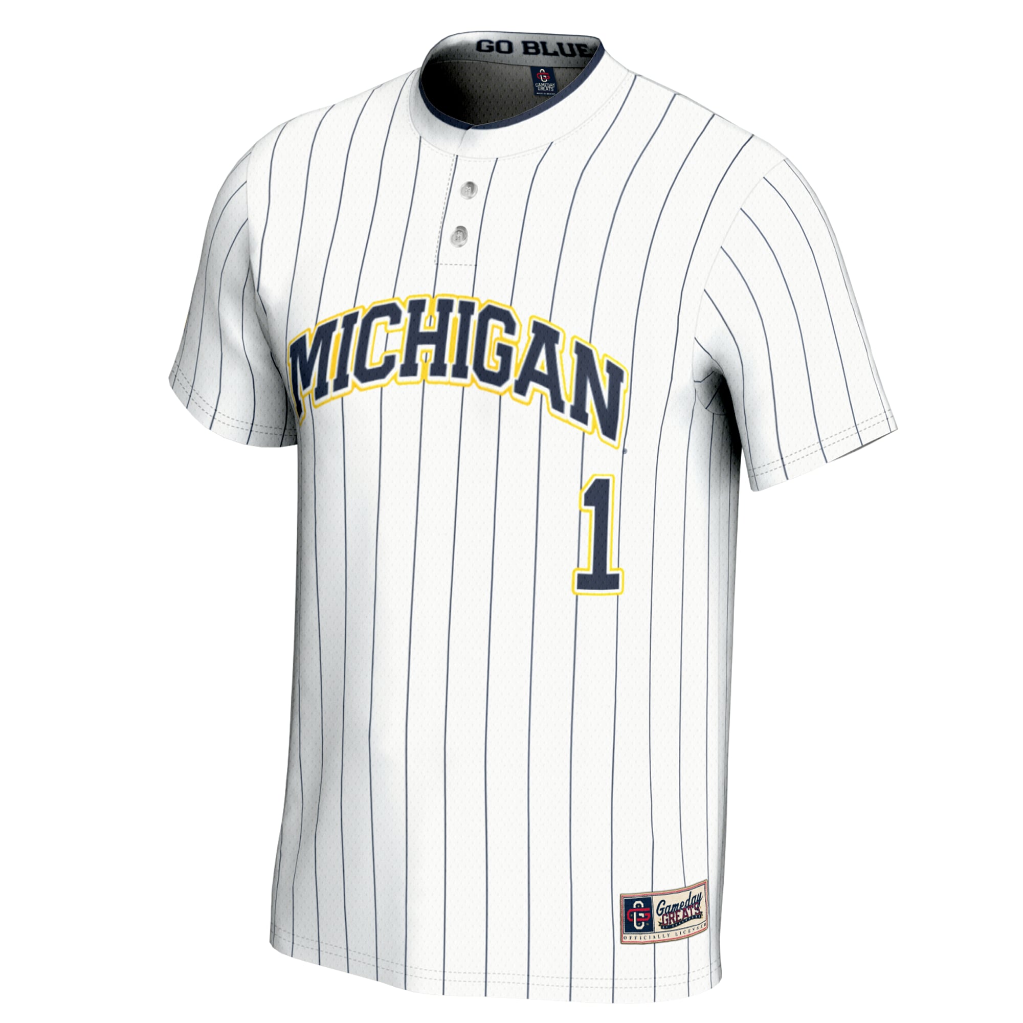 #1 Michigan Wolverines Youth Lightweight Softball Jersey White - front view