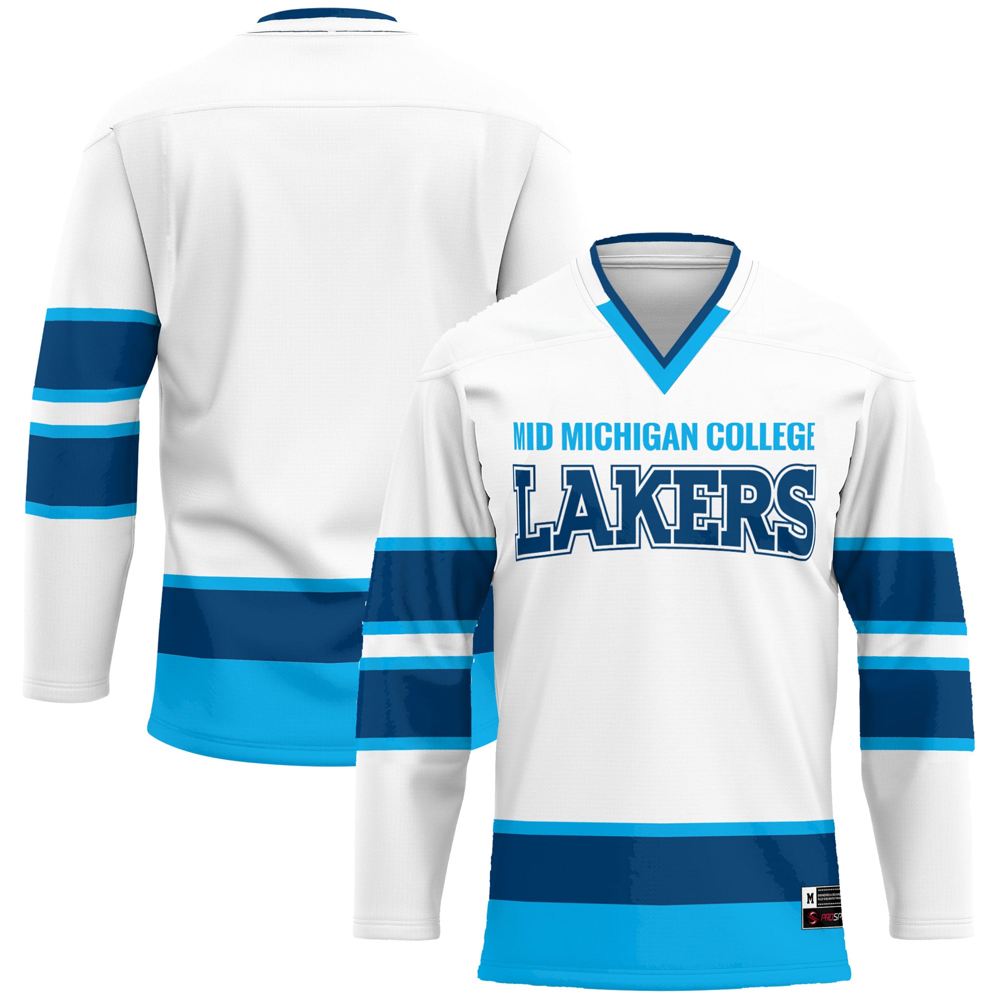 Mid Michigan College Hockey Jersey White - front and back view