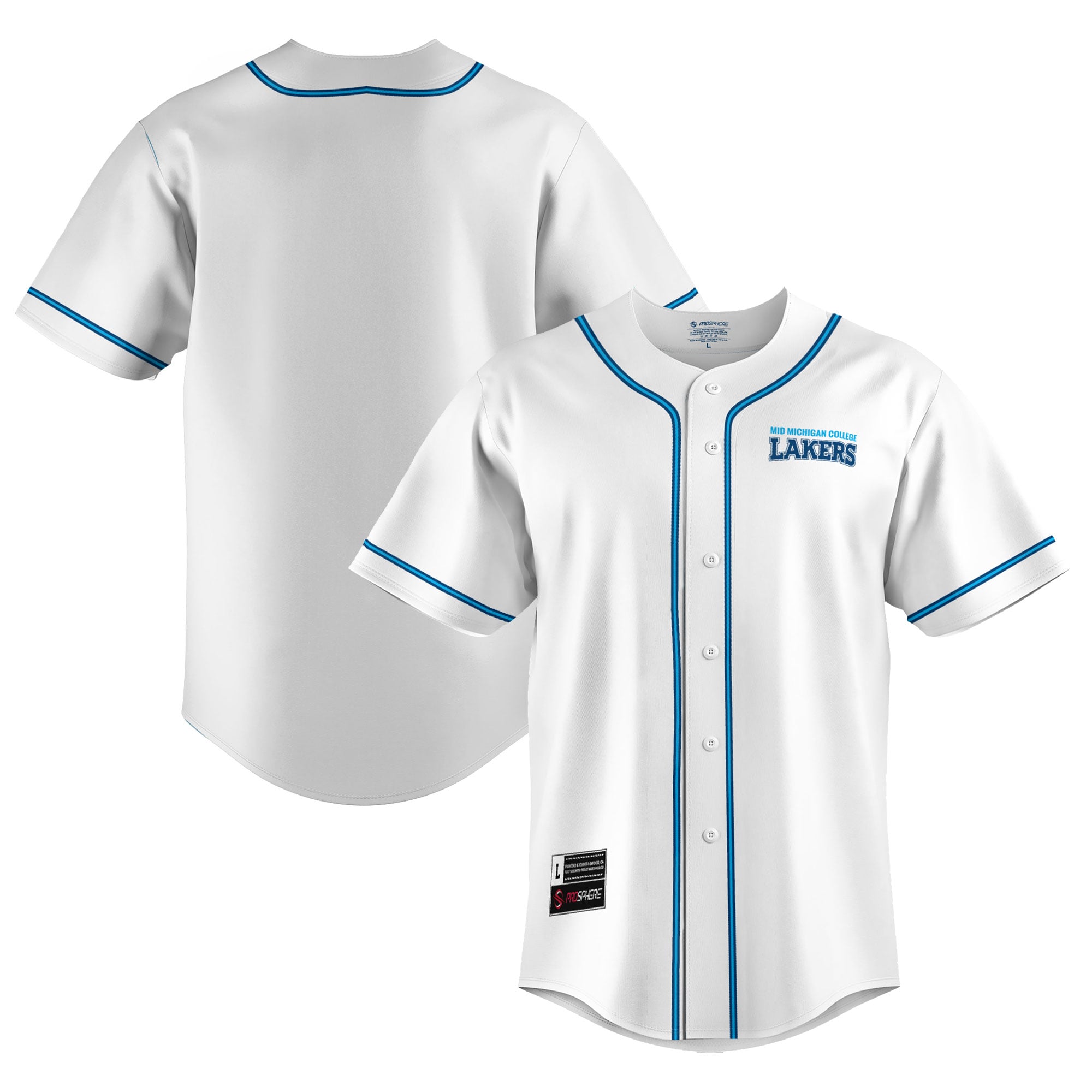 Mid Michigan College Youth Lightweight Baseball Jersey White - front and back view
