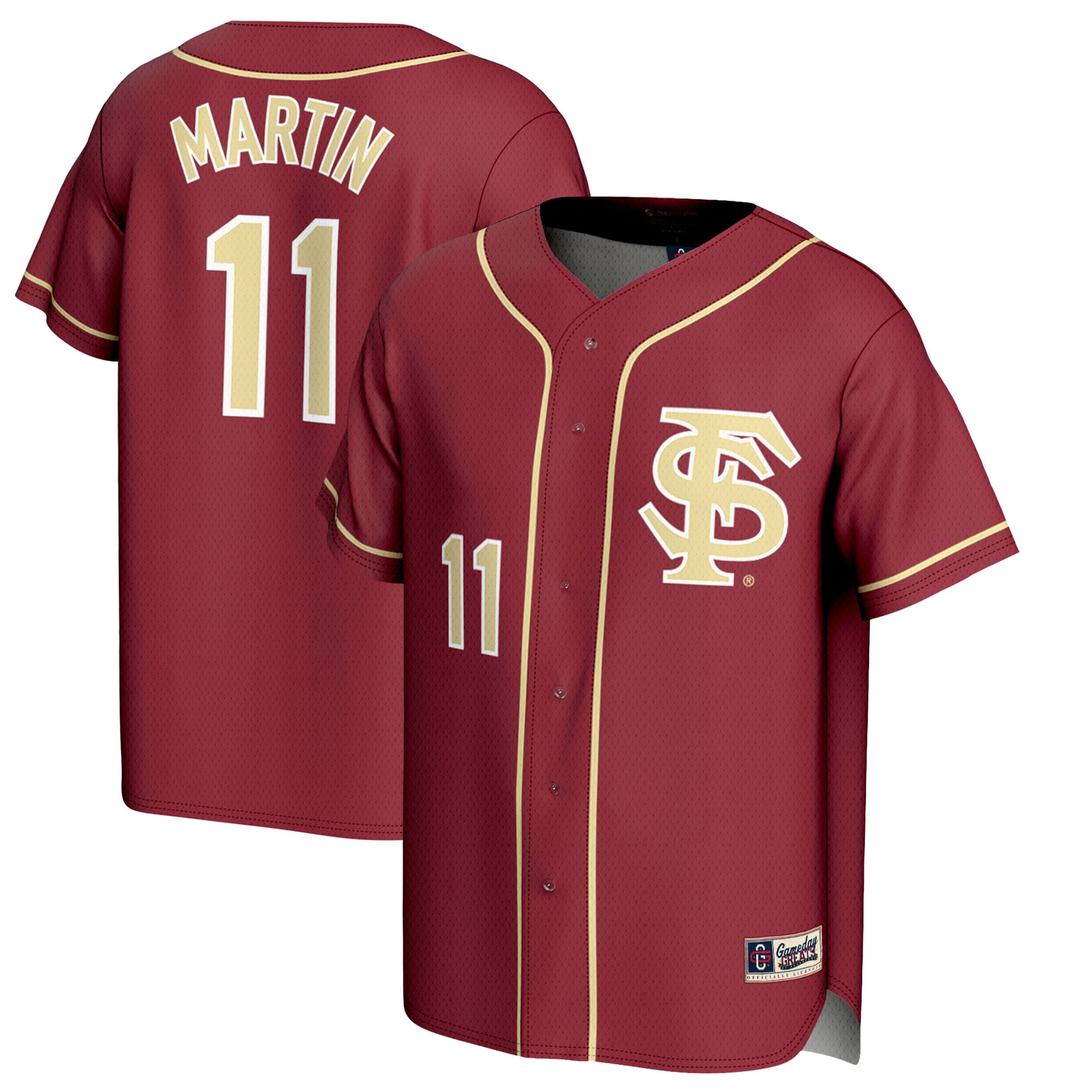 Mike Martin Florida State Seminoles Youth Lightweight Baseball Jersey Garnet - front and back view