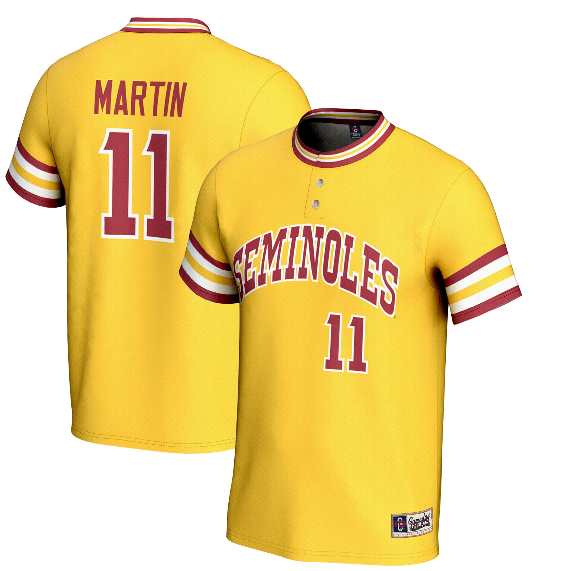 Mike Martin Florida State Seminoles Youth Lightweight Baseball Jersey Gold - front and back view