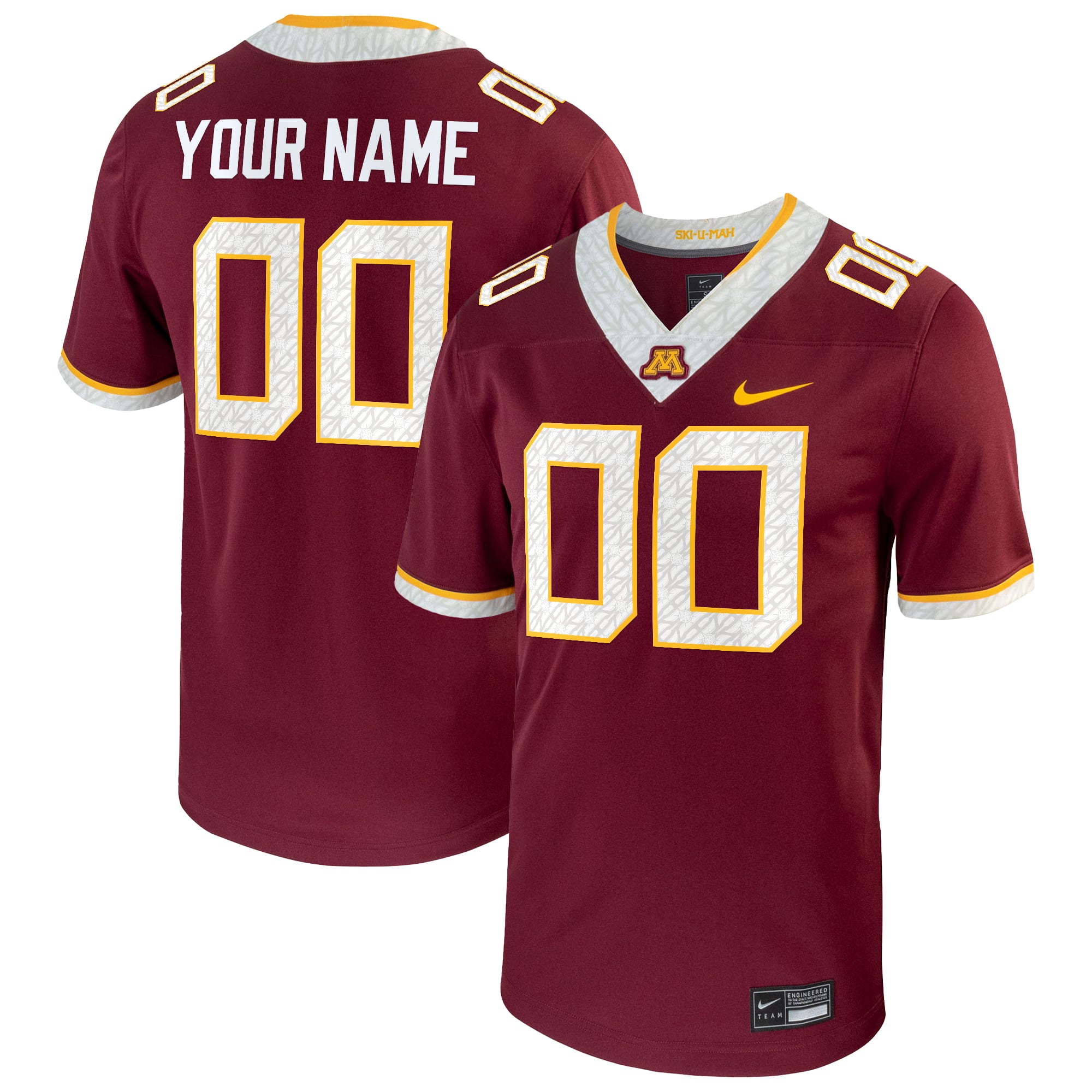 Minnesota Golden Gophers Football Custom Jersey Maroon - front and back view