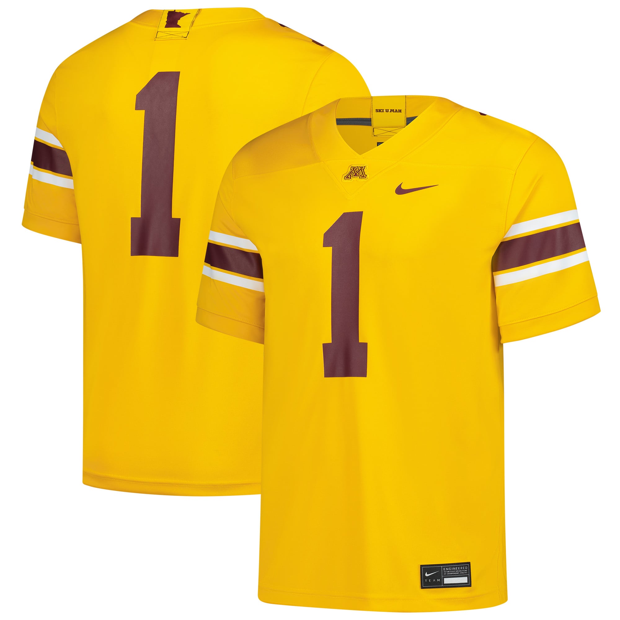 #1 Minnesota Golden Gophers Football Jersey - Gold - front and back view