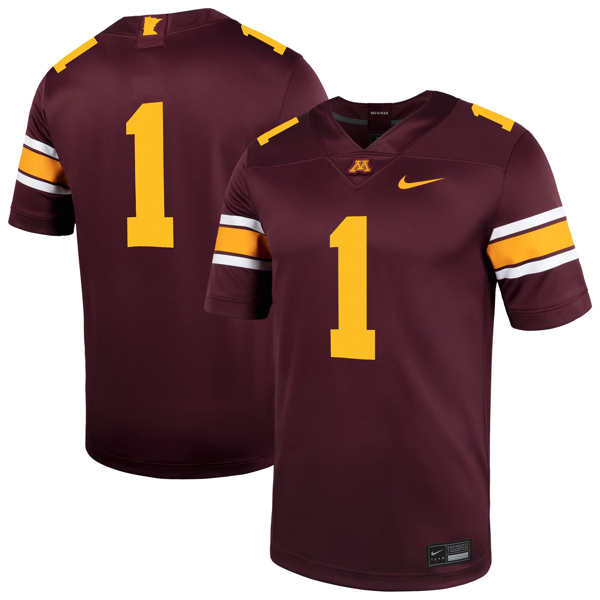 #1 Minnesota Golden Gophers Football Jersey - Maroon - front and back view