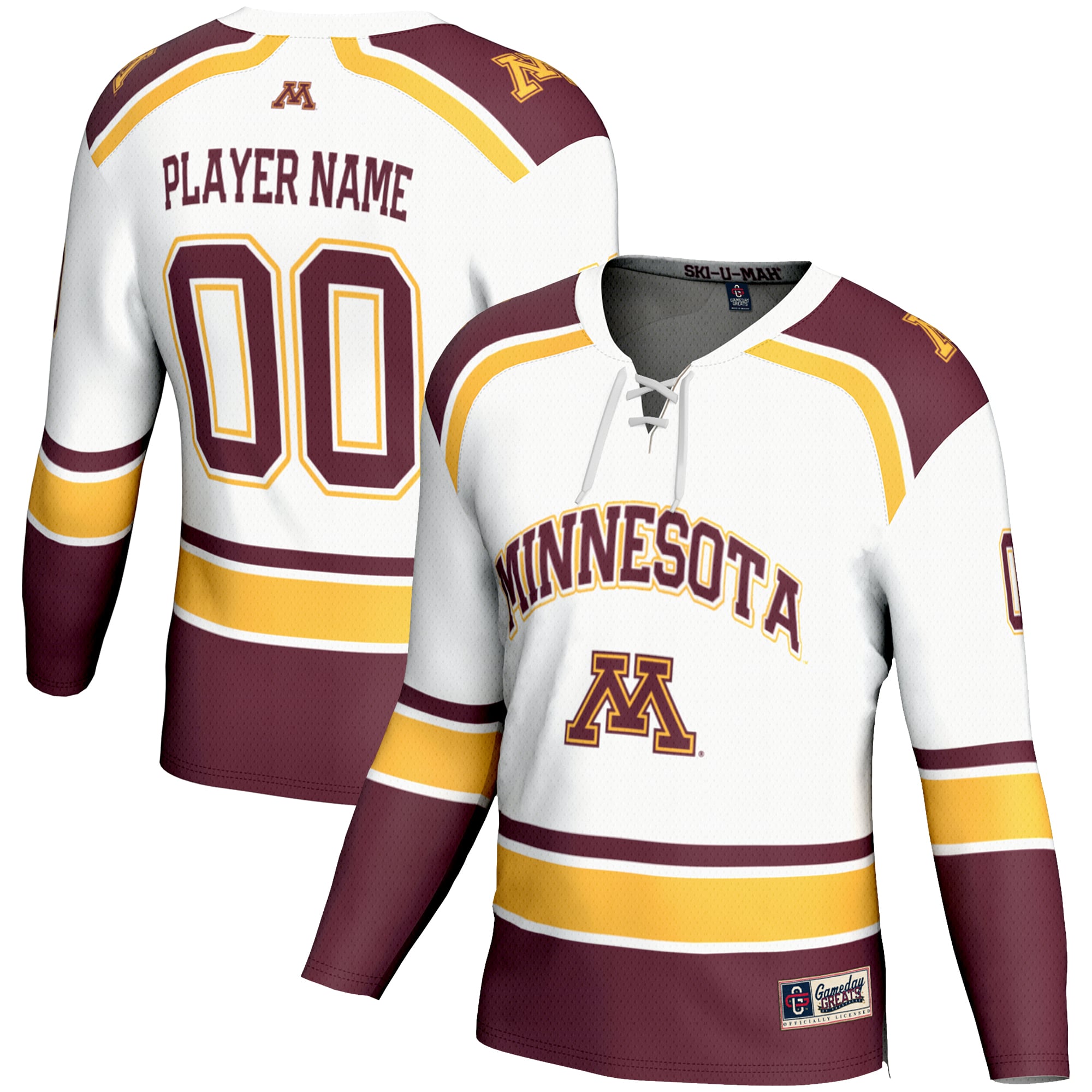 Minnesota Golden Gophers Hockey Jersey White - front and back view