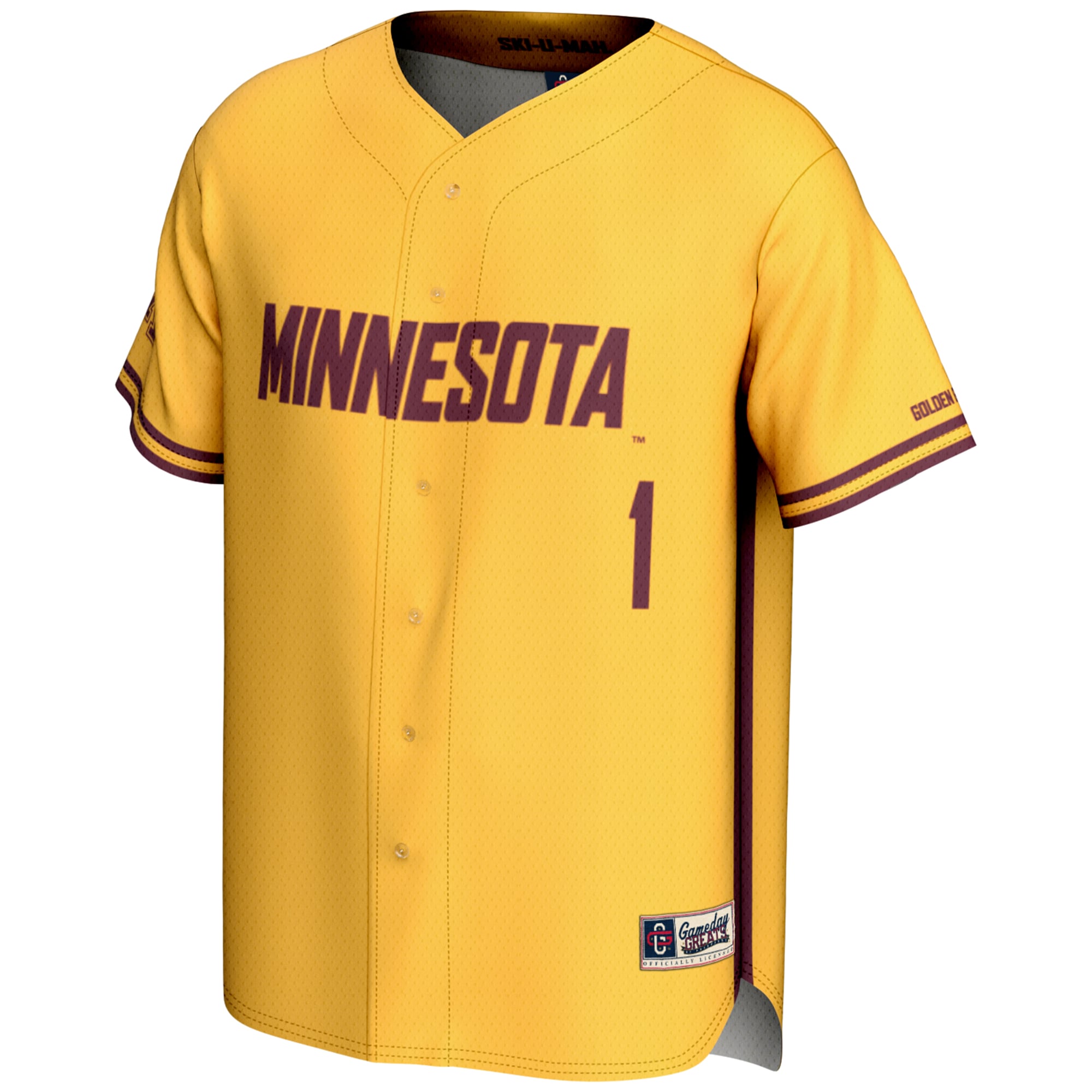 #1 Minnesota Golden Gophers Lightweight Baseball Jersey Gold - front view