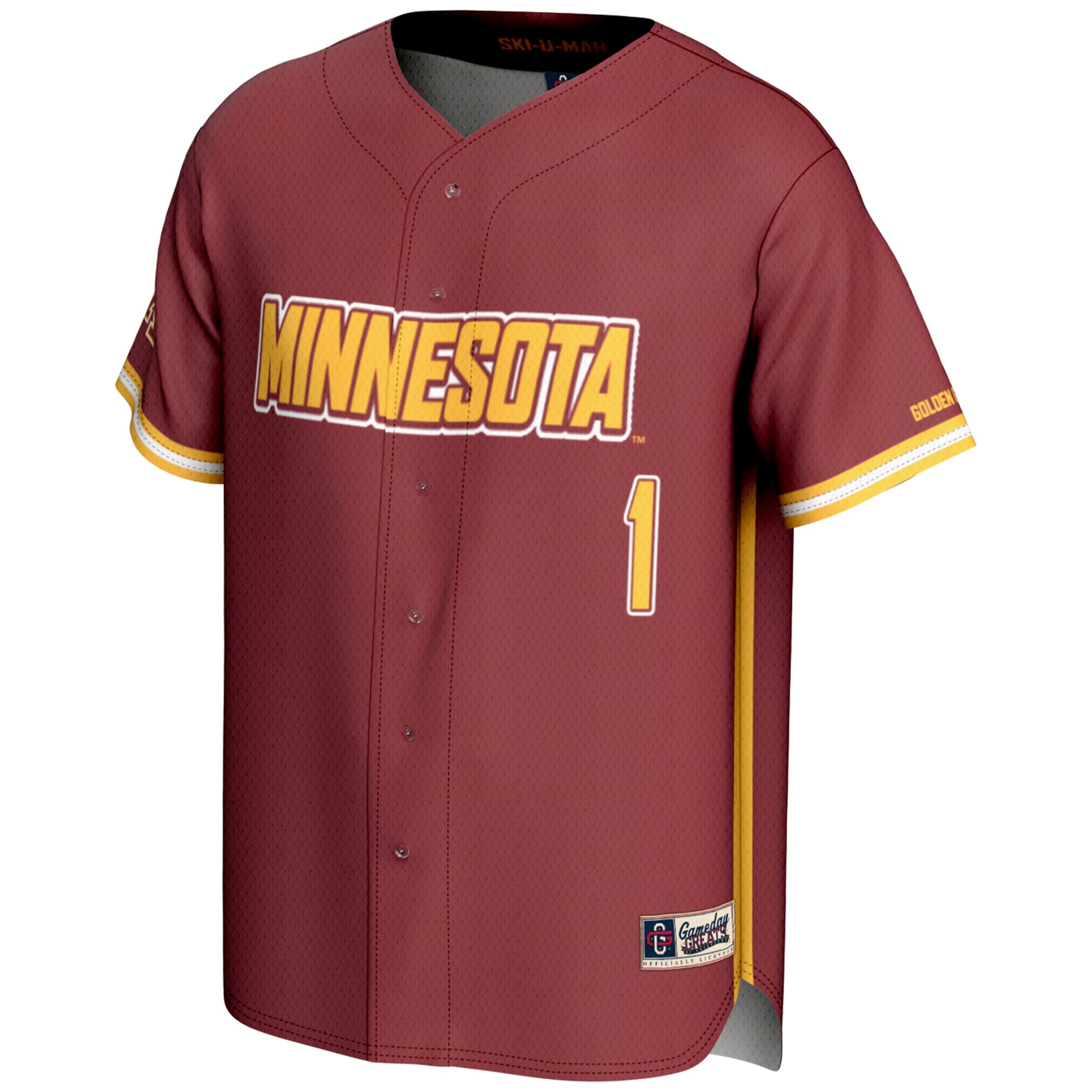 #1 Minnesota Golden Gophers Lightweight Baseball Jersey Maroon - front view