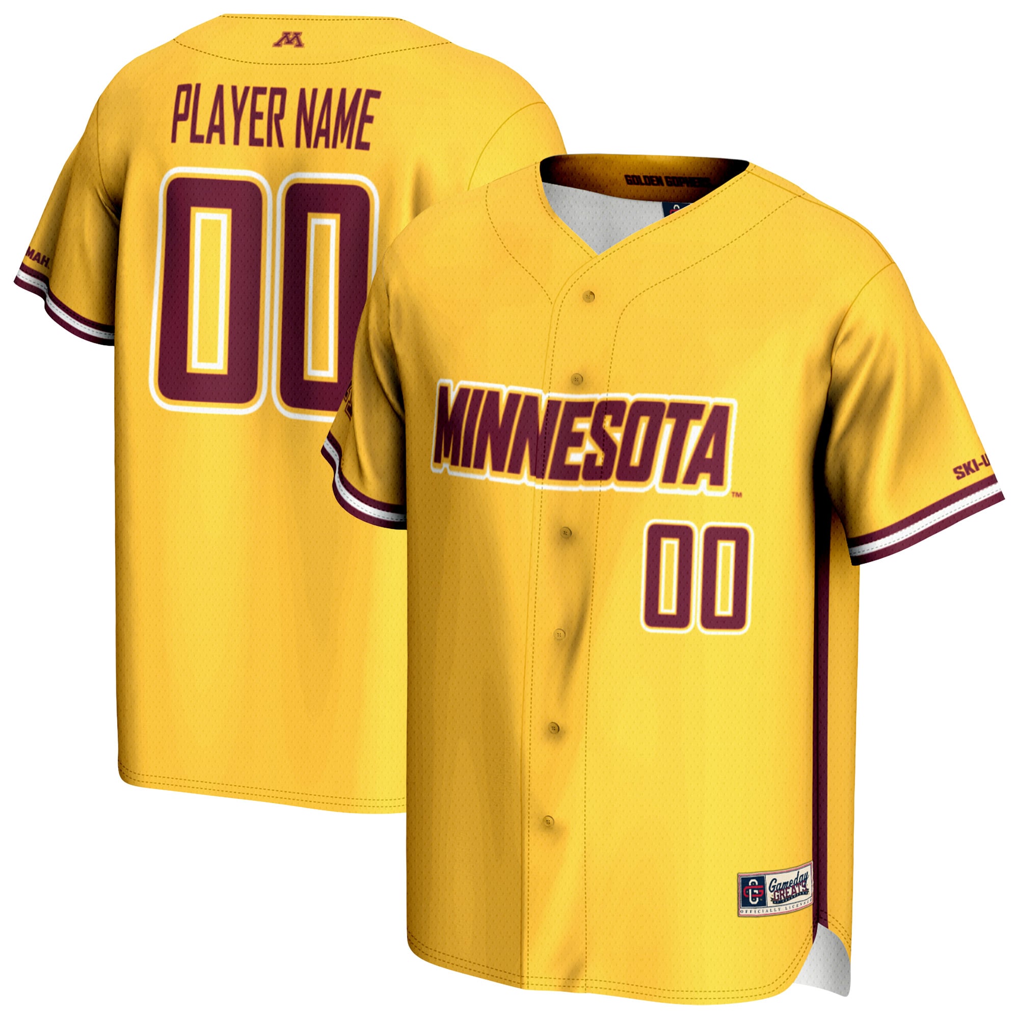 Minnesota Golden Gophers Unisex Lightweight Baseball Jersey Gold - front and back view