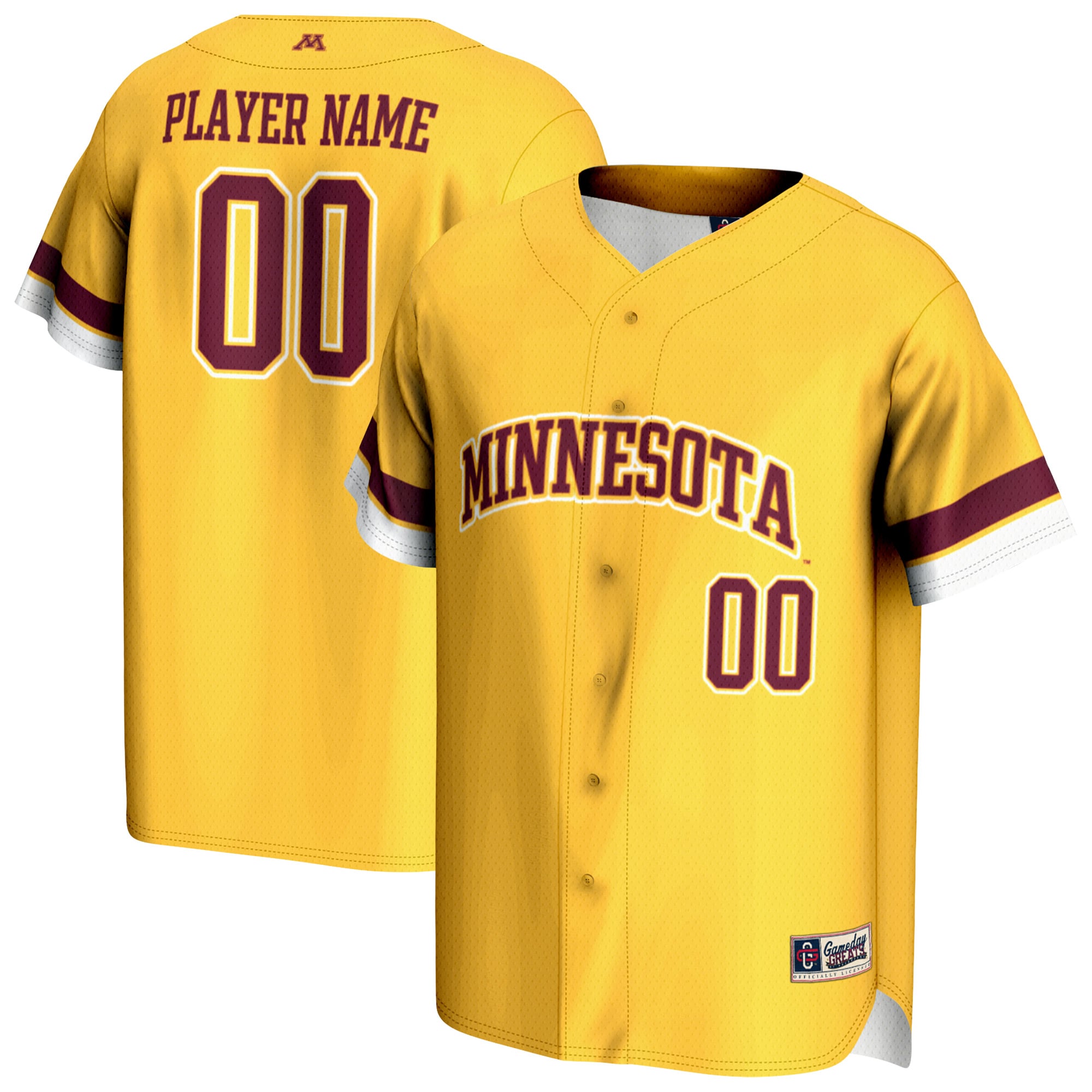 Minnesota Golden Gophers Unisex Lightweight Baseball Jersey Gold - front view