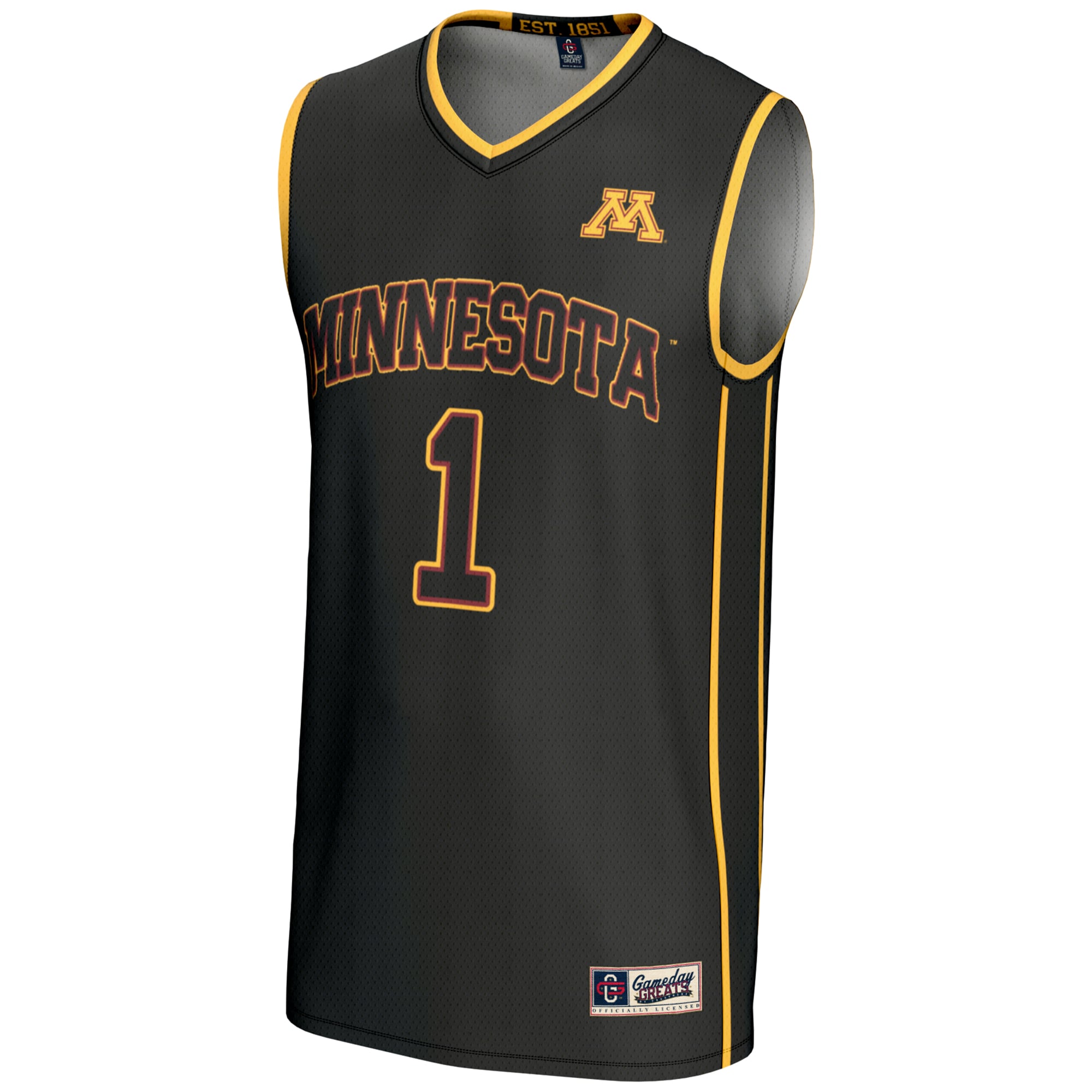 #1 Minnesota Golden Gophers Unisex Lightweight Basketball Jersey Black - front view