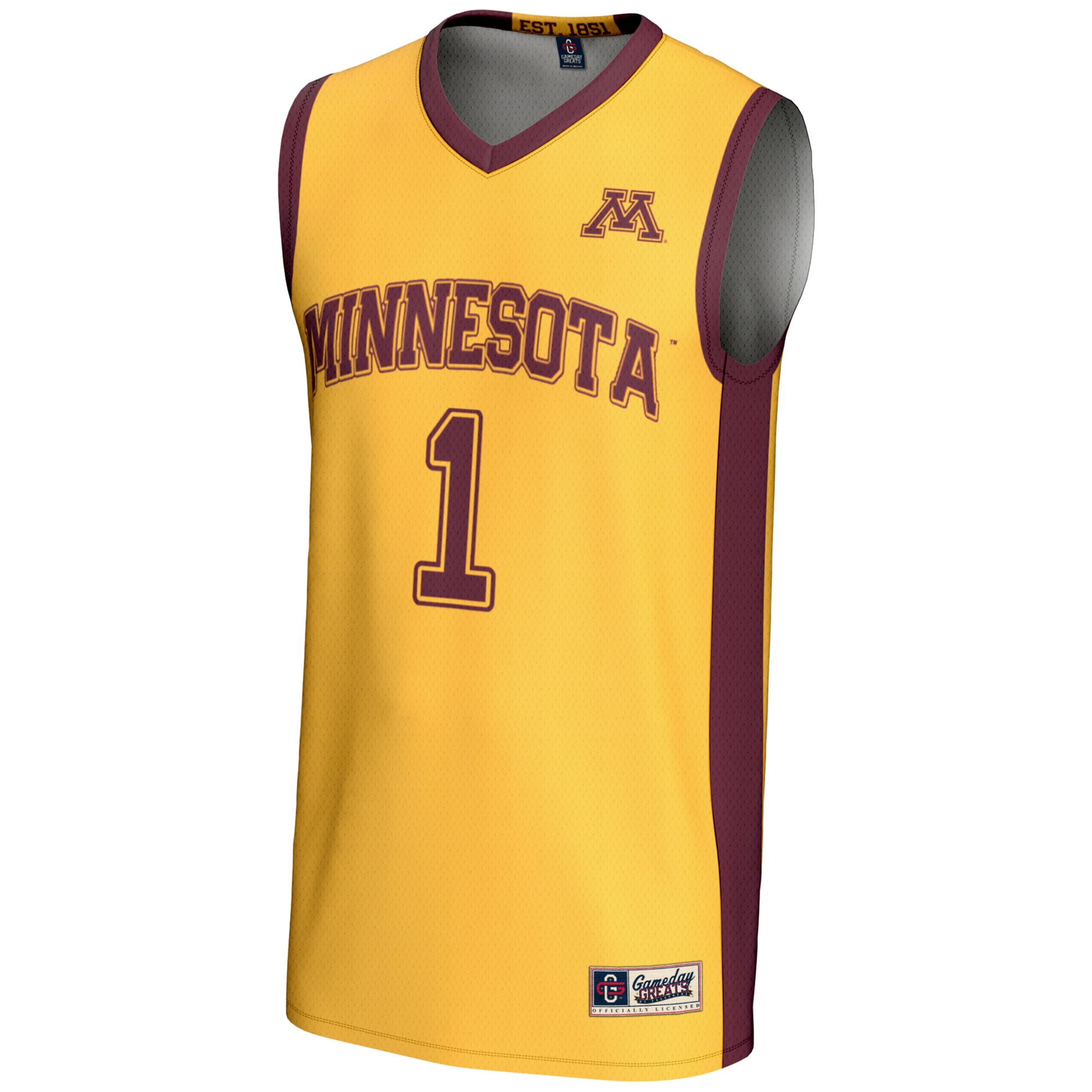 #1 Minnesota Golden Gophers Unisex Lightweight Basketball Jersey Gold - front view