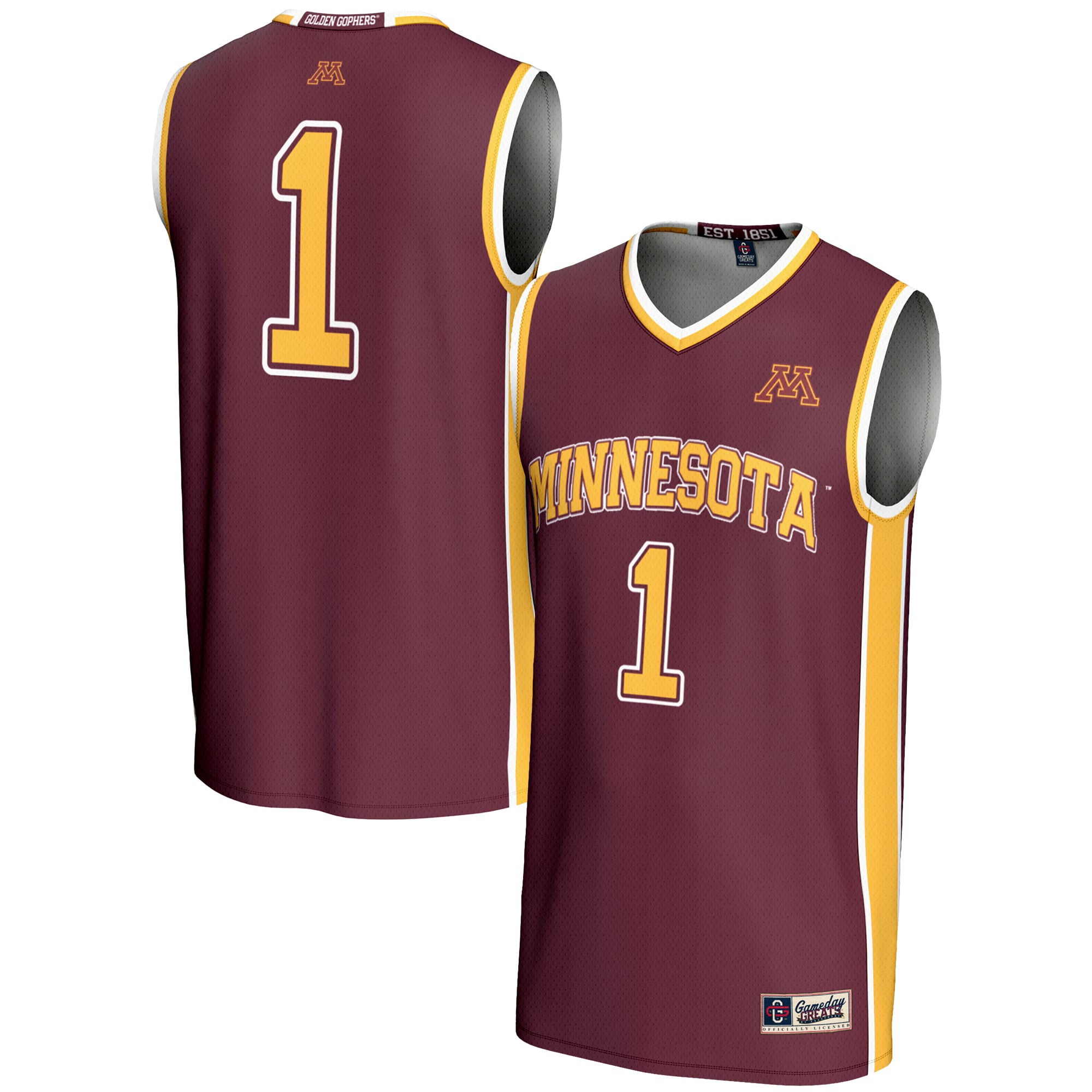 #1 Minnesota Golden Gophers Unisex Lightweight Basketball Jersey Maroon - front and back view