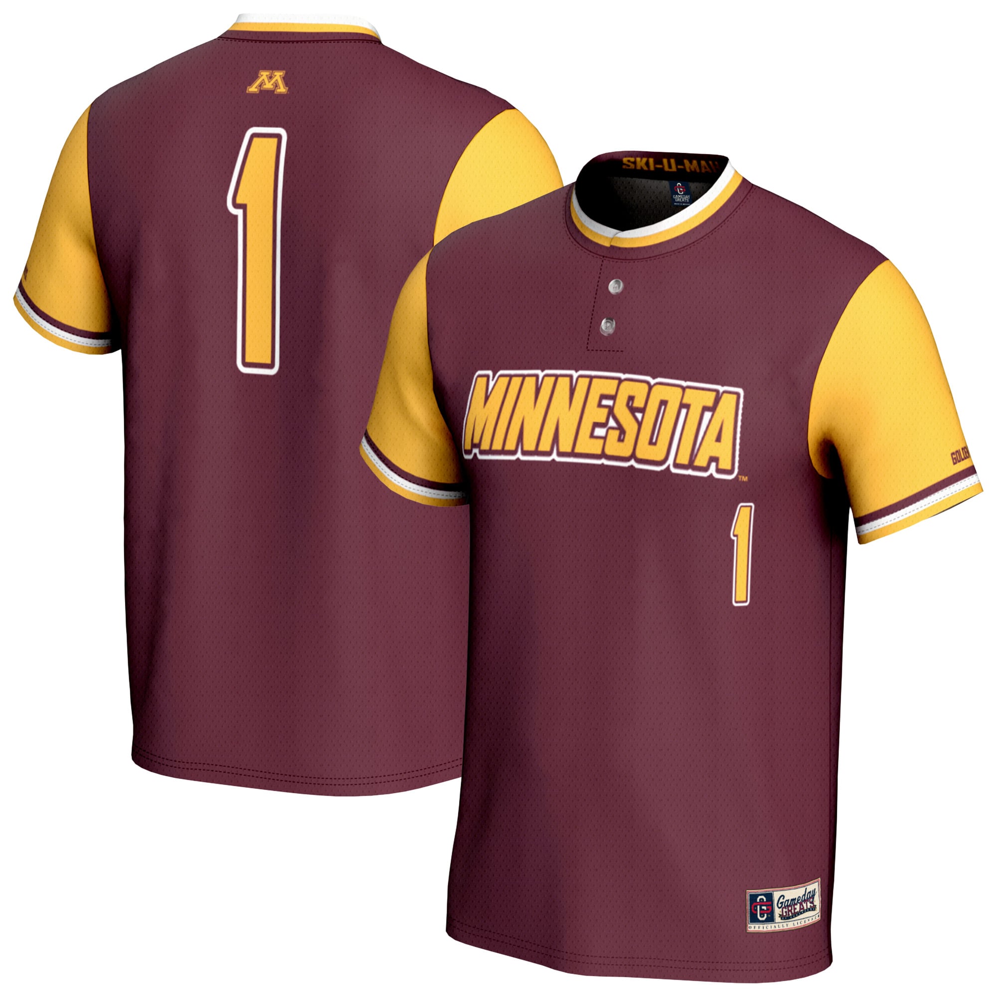 Minnesota Golden Gophers Unisex Lightweight Collegiate Softball Fashion - front and back view