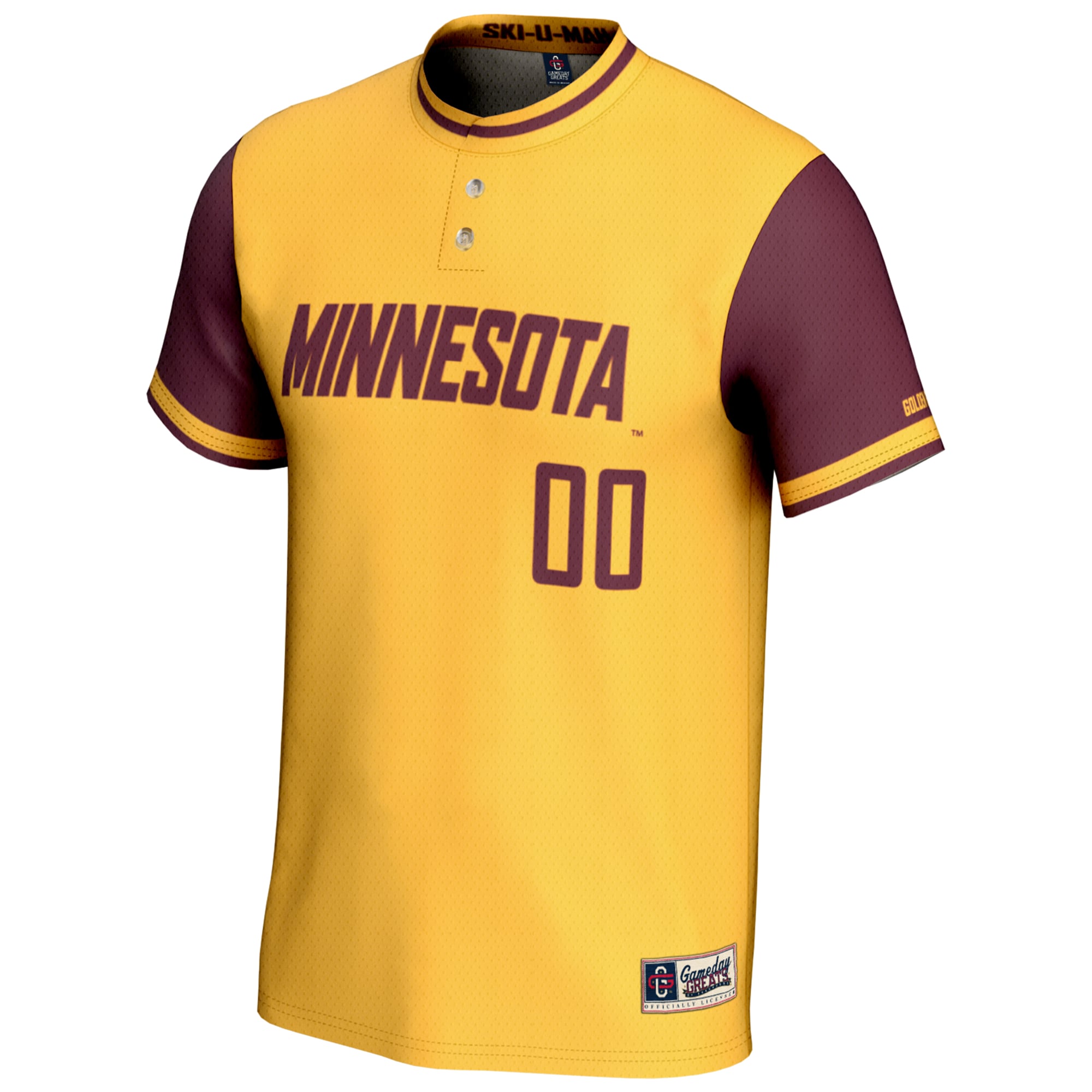 Minnesota Golden Gophers Unisex Lightweight Softball Jersey - Gold - front view